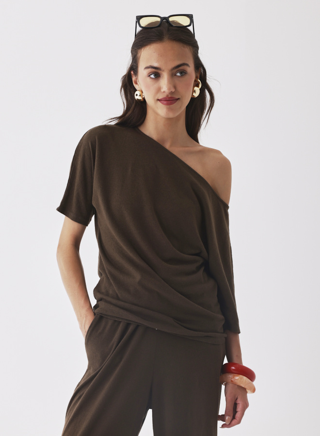 Majestic Filatures off-shoulder top linnen/katoen - tonka