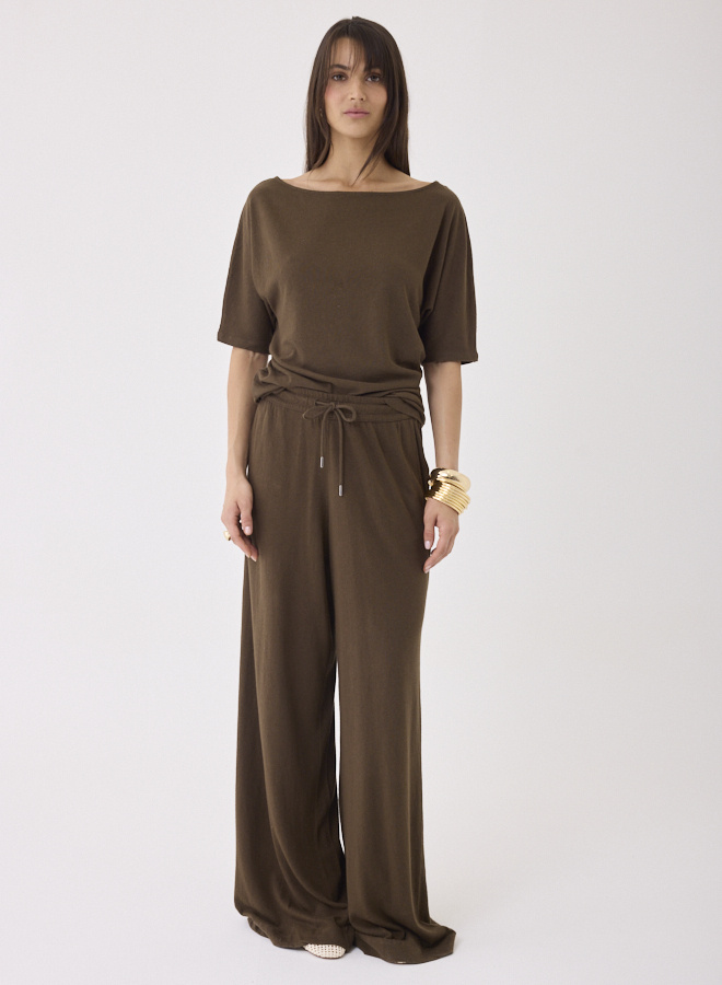 Majestic Filatures off-shoulder top linnen/katoen - tonka