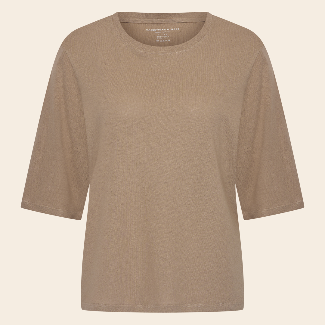 Majestic Filatures shirt linnen/katoen - coffee latte