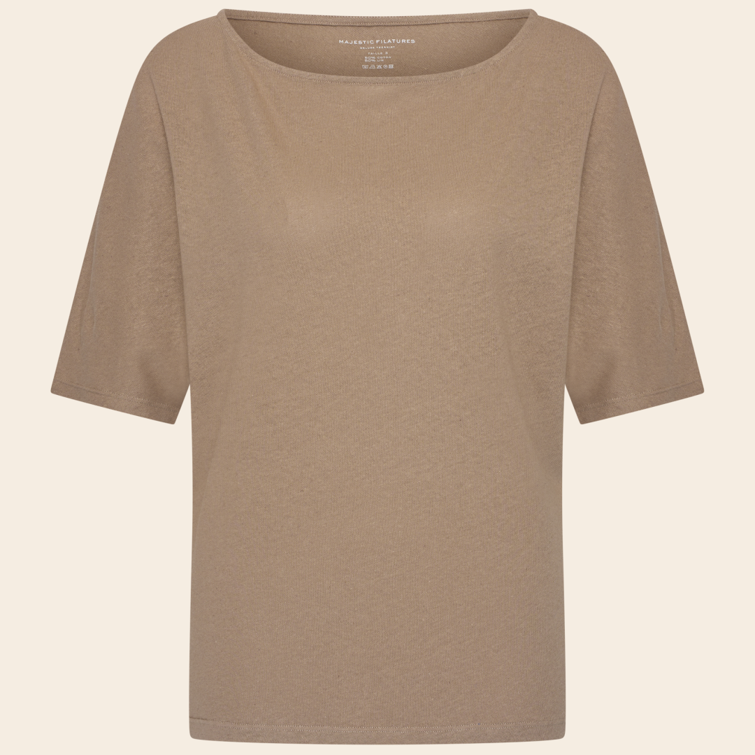 Majestic Filatures off-shoulder top linnen/katoen - coffee latte