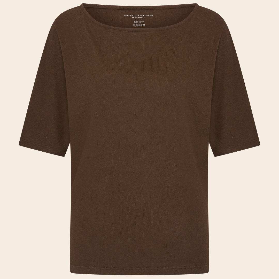 Majestic Filatures off-shoulder top linnen/katoen - tonka