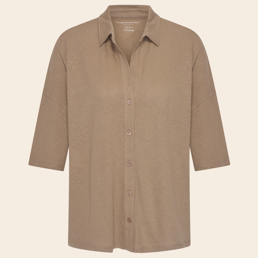 Majestic Filatures blouse linnen/katoen - coffee latte