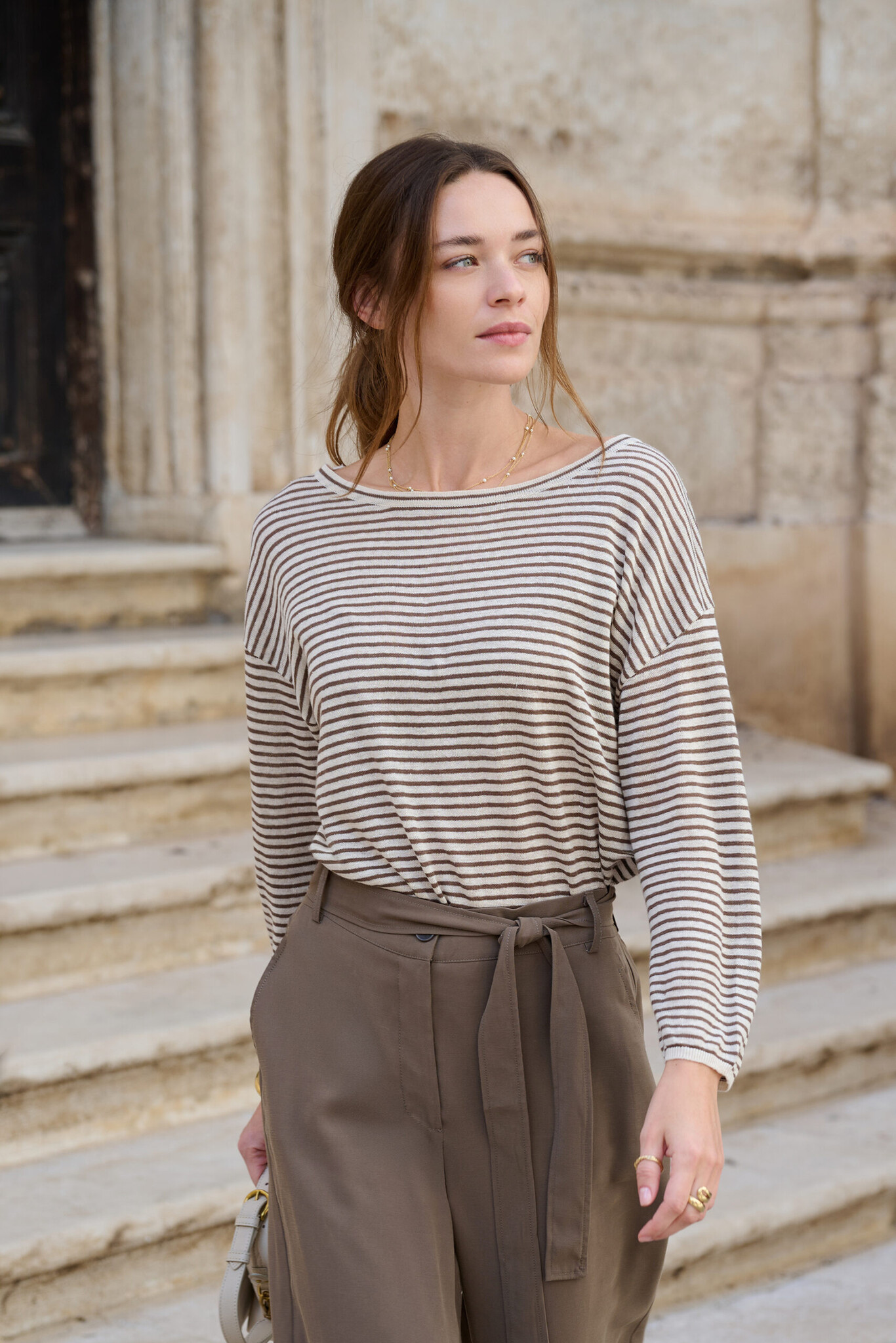 No Man's land sweater linnen - soft bark stripe