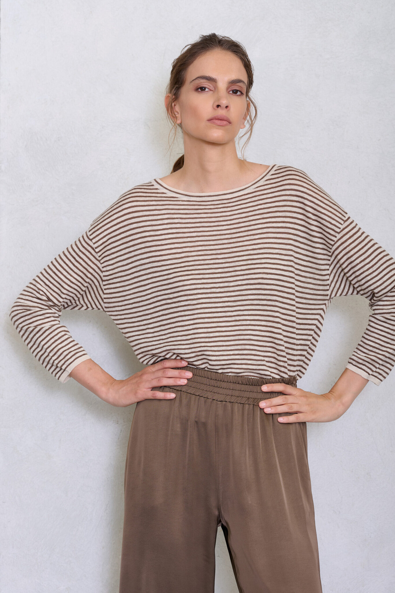 No Man's land sweater linnen - soft bark stripe