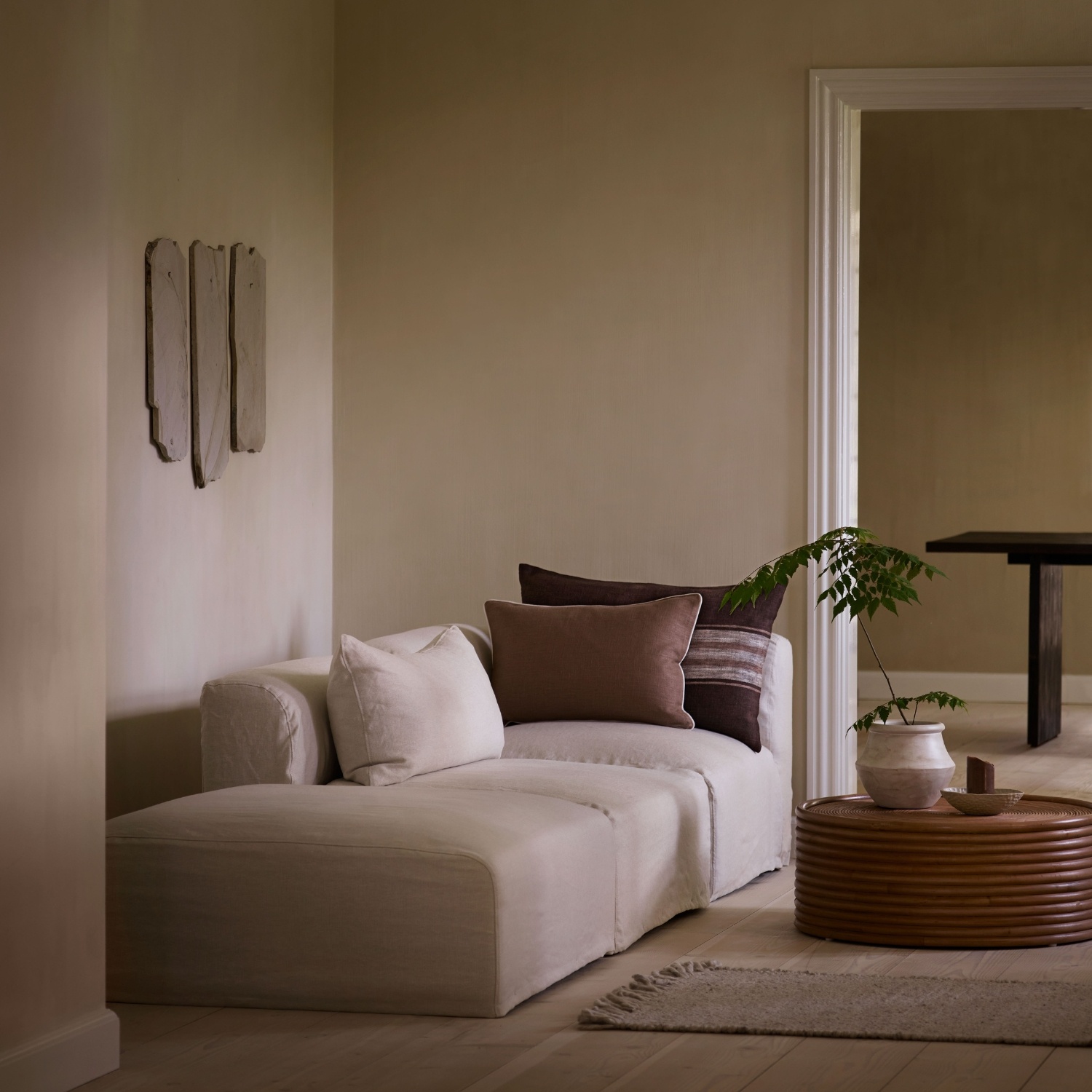 TineK Home kussenhoes 'Stripe' linnen / viscose - mocca