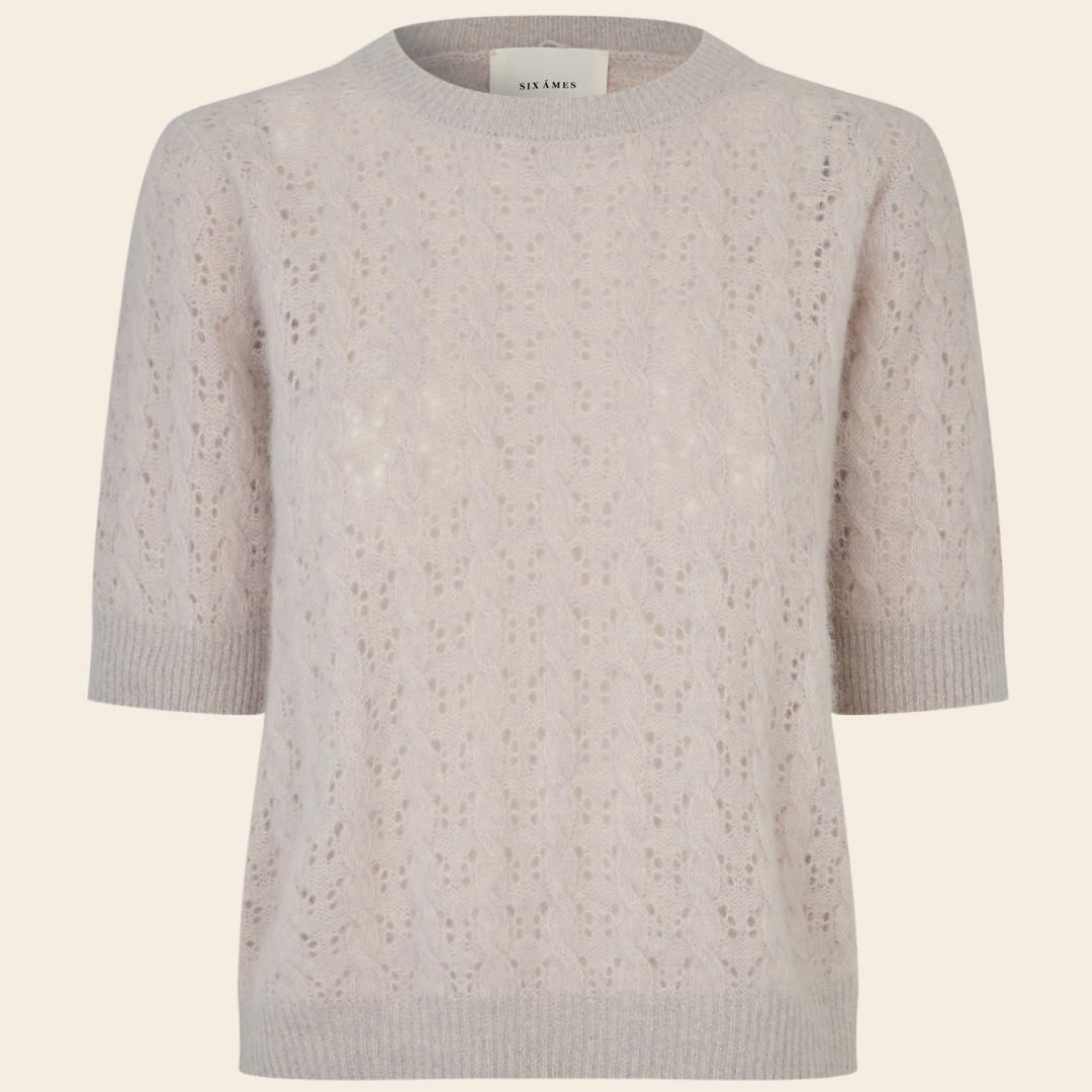 Six Ames trui 'Rocca' deco raccoon - silver white melange