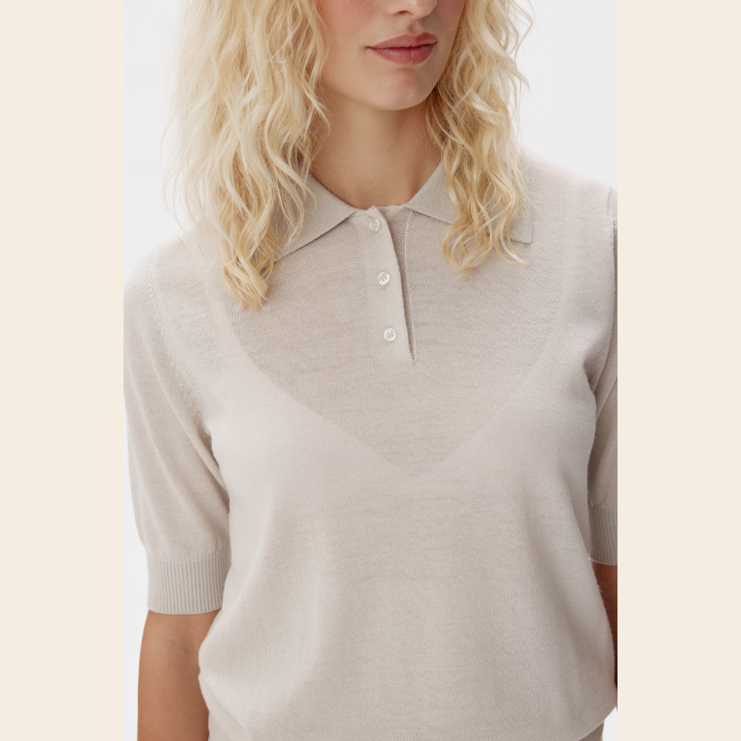 Six Ames polo 'Ribena' merinowol - silver white melange