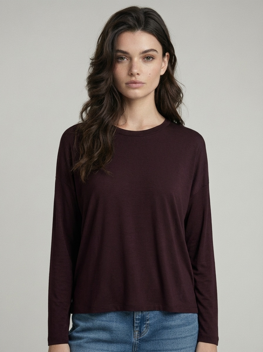 Majestic Filatures shirt viscose 3/4 mouw - aubergine