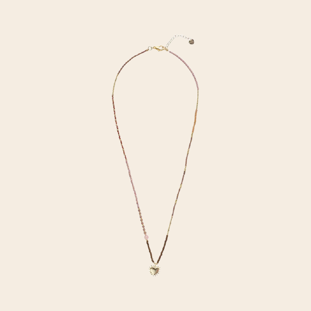 A Beautiful Story armband / ketting 'Adventurous' hart - rozenkwarts
