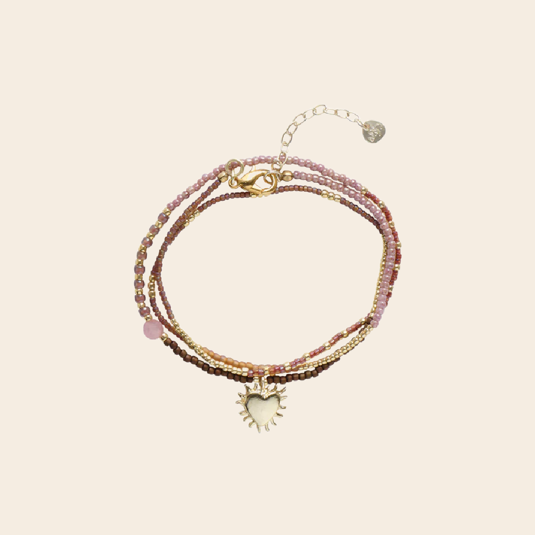 A Beautiful Story armband / ketting 'Adventurous' hart - rozenkwarts
