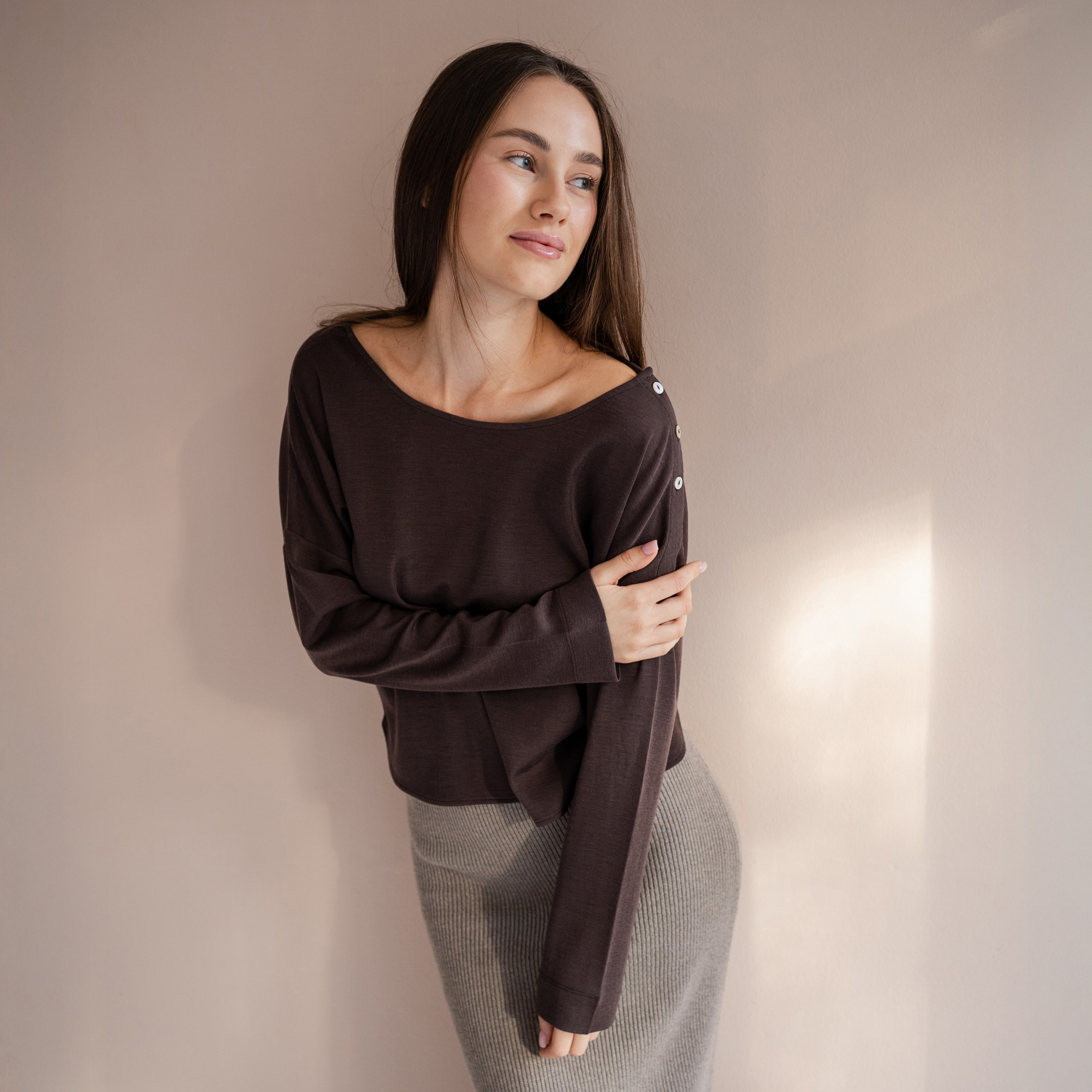 Minimalisma shirt 'Vega' merinowol - chocolate