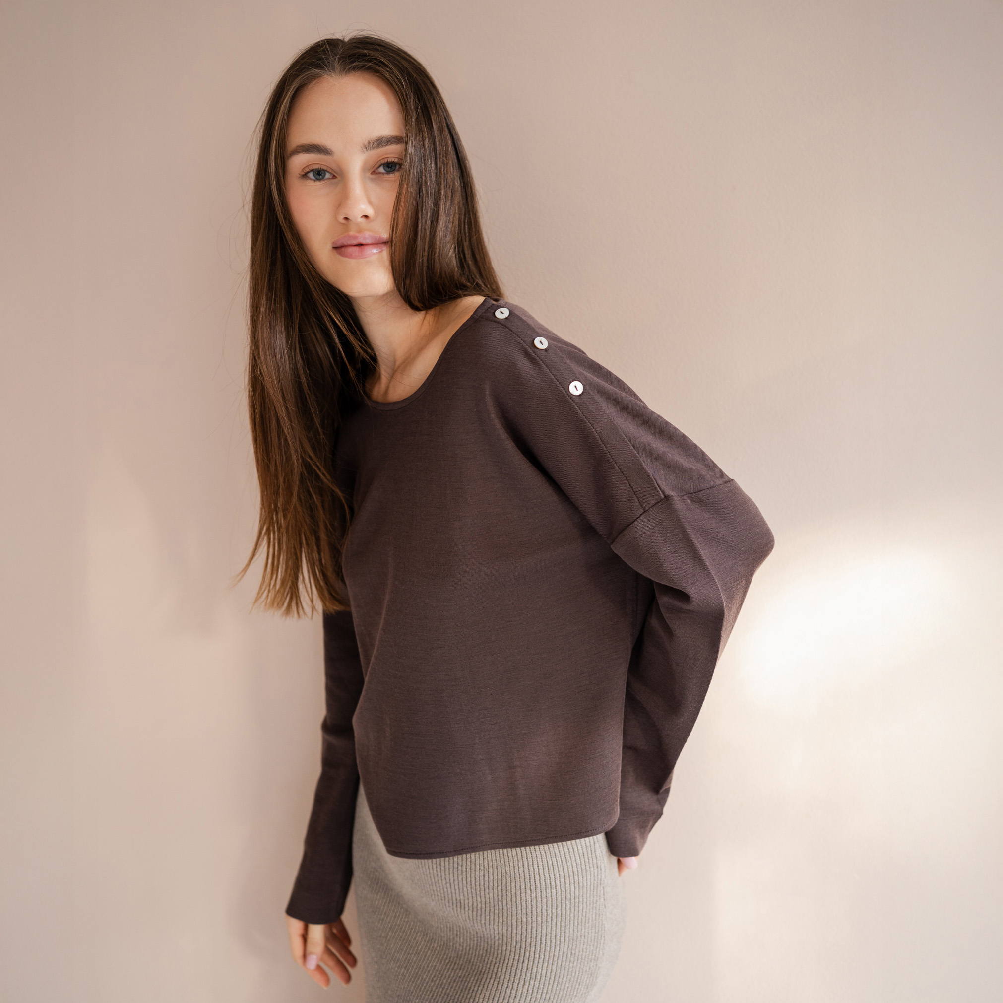 Minimalisma shirt 'Vega' merinowol - chocolate