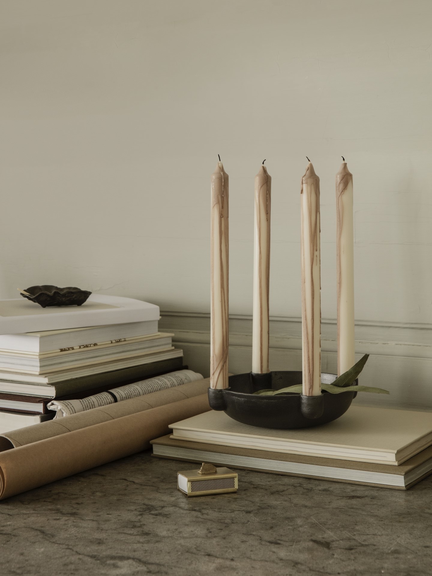 Ferm Living set/2 candles 'Dryp' - stearin