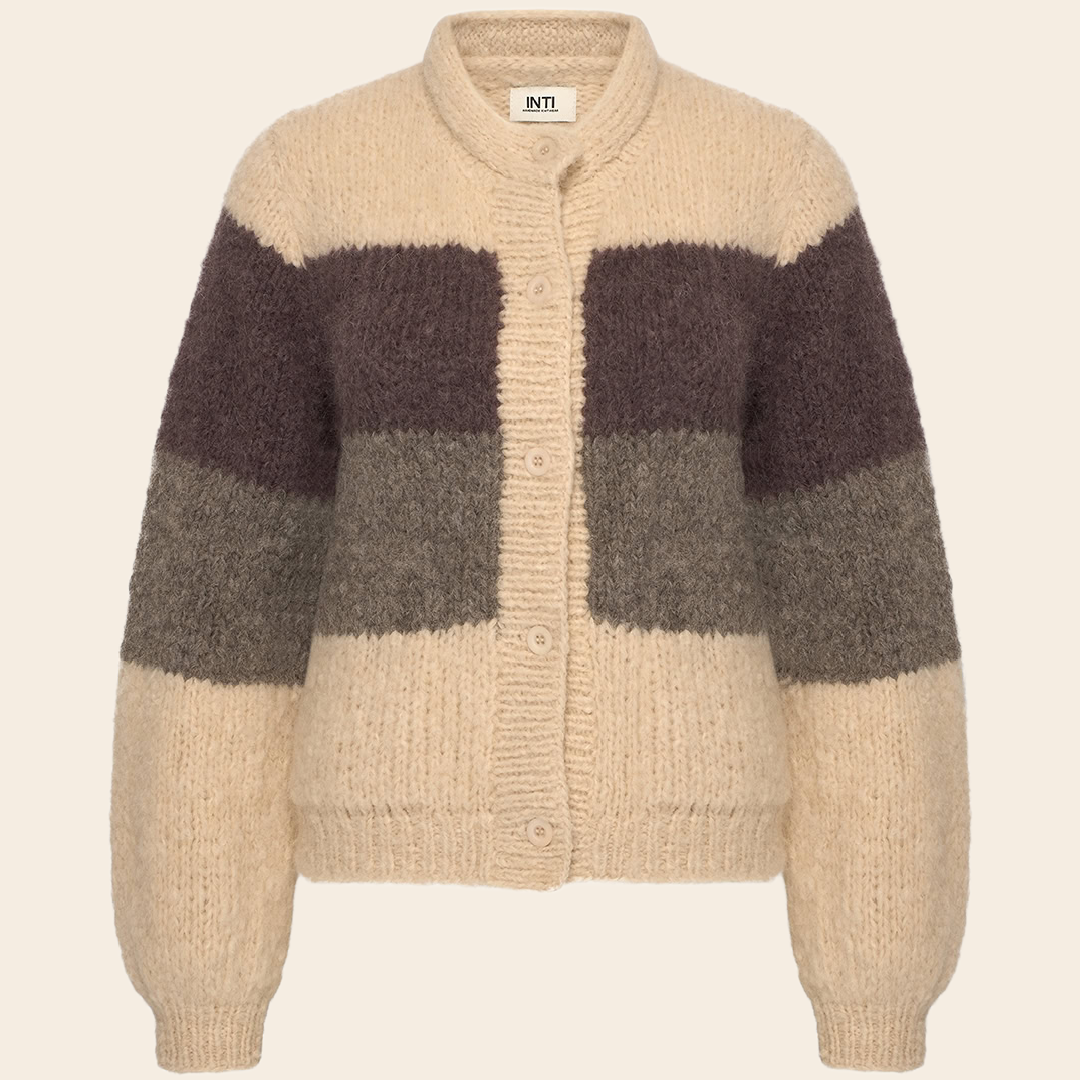 Inti Knitwear Strickjacke 'Rosa' Alpaka - Marfil / Plum / Carbon