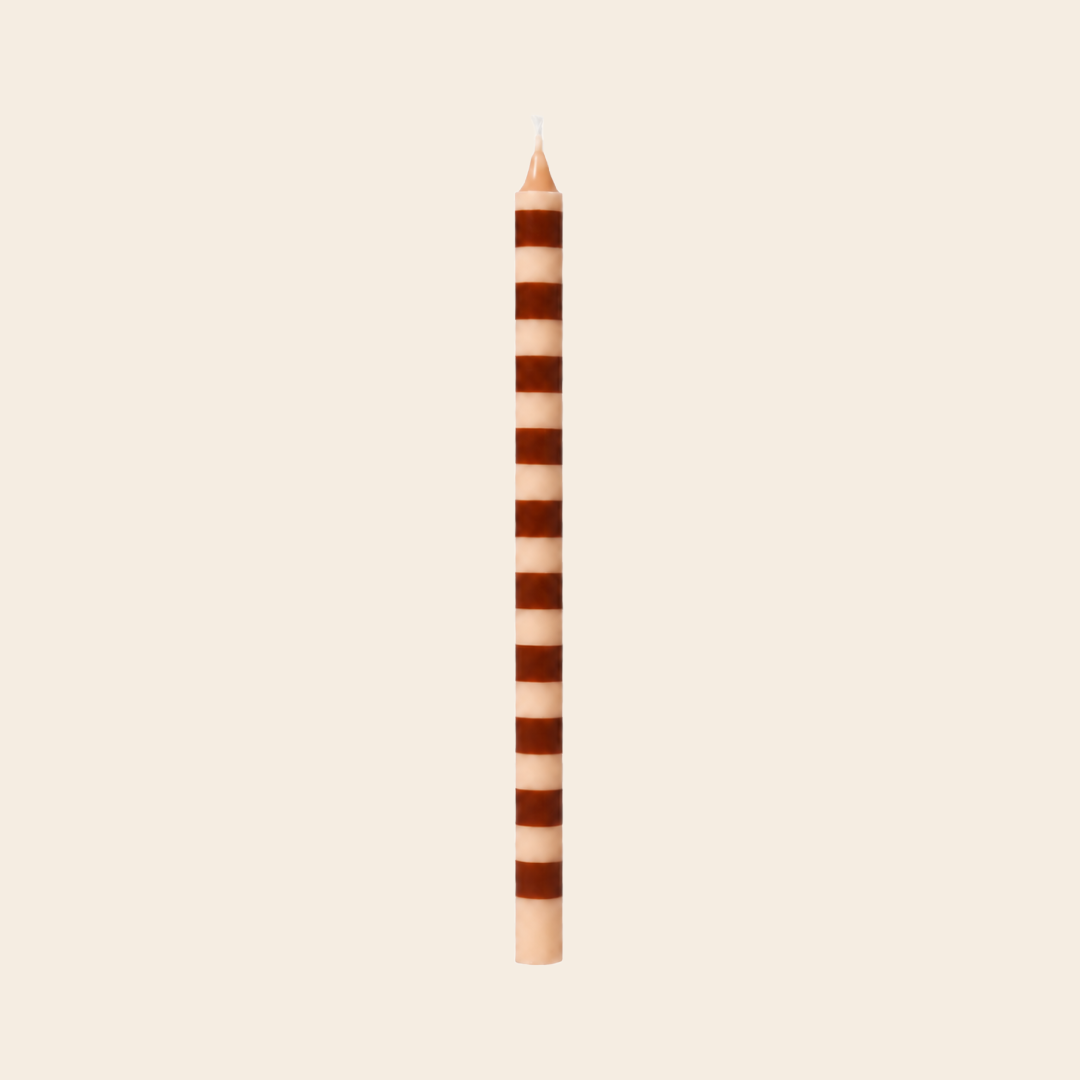 IBLaursen taper candle 'Striped' - brown/beige