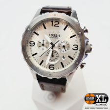 Fossil JR1473 Nate Heren Horloge Zilver met Bruin 46 mm | met Garantie