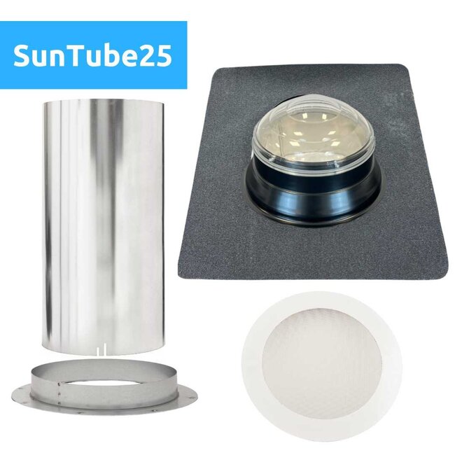 Intura SunTube25 - de lichttunnel voor het platte dak met een diameter van 25cm en kristalglas koepel