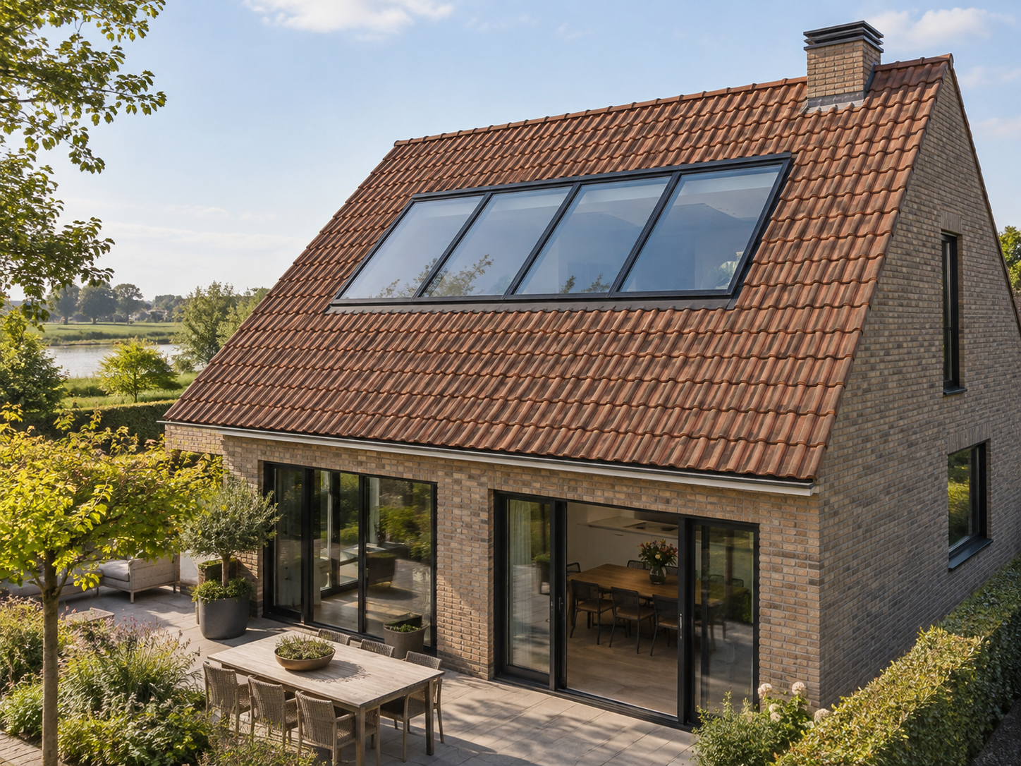 Maatwerk houten lichtstraat in een hellend dak