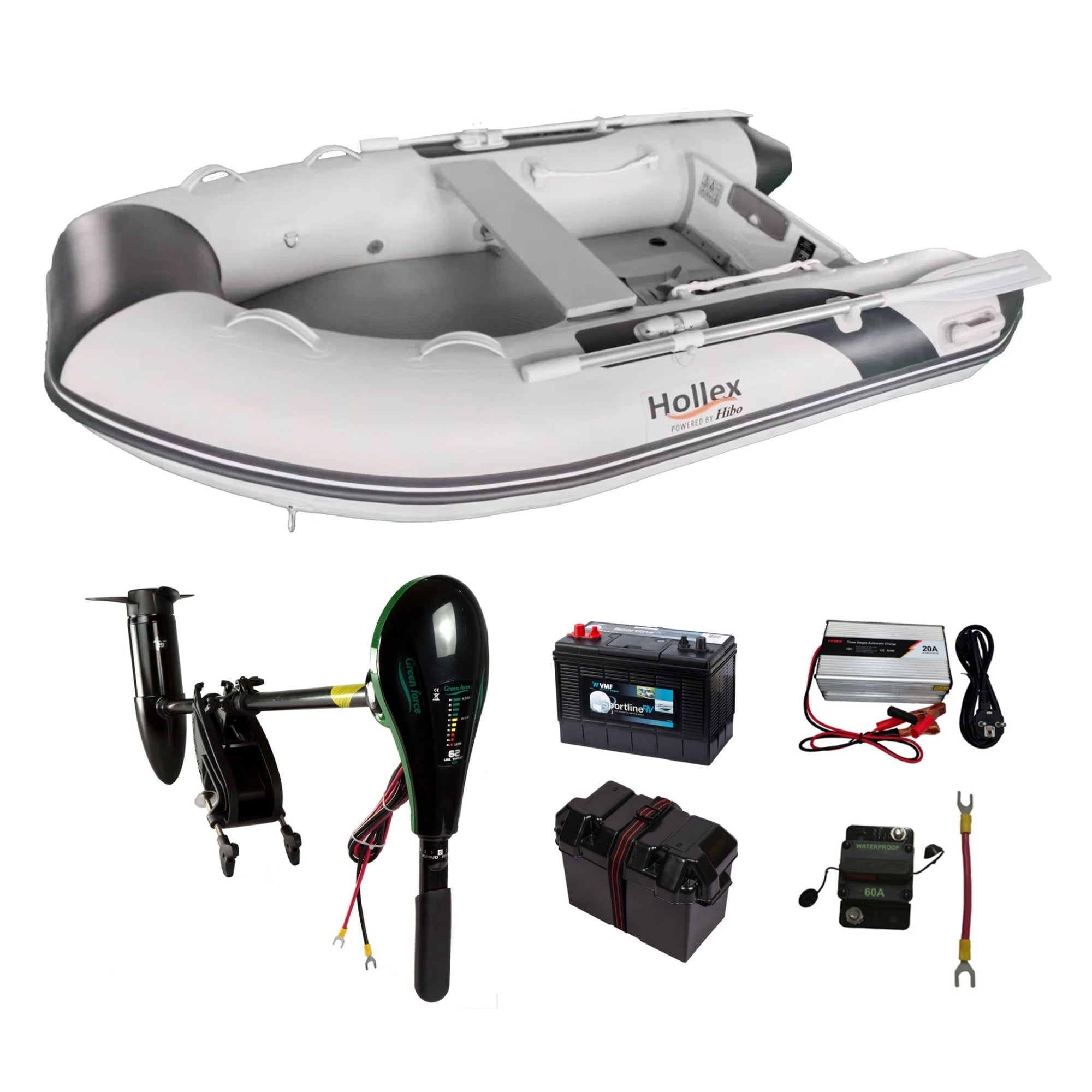 HIBO Hollex by Hibo 2.35 Rubberboot met motor Green Force 62 lbs