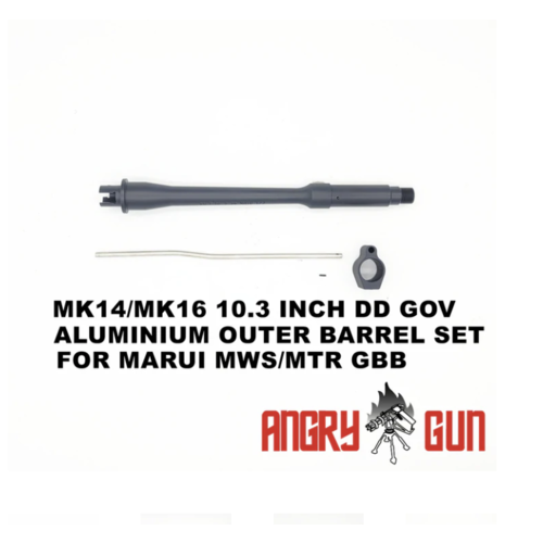 AngryGun Set Cañón Externo (10.3") Aluminio MK14/MK16 DD Gov para Marui MWS/MTR