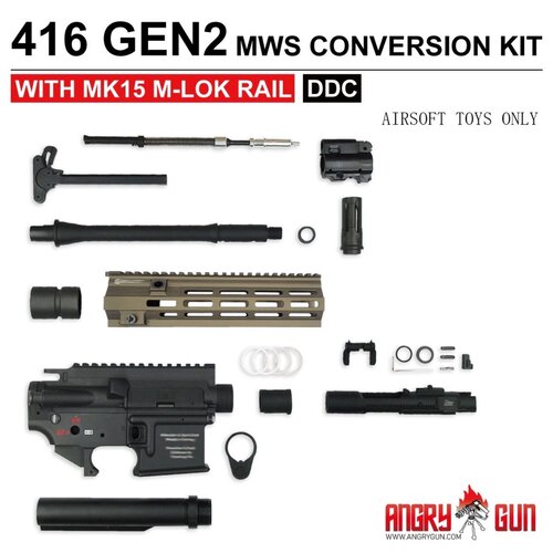 AngryGun 416 Gen 2 MWS Conversion Kit With MK15 M-Lok Black Rail