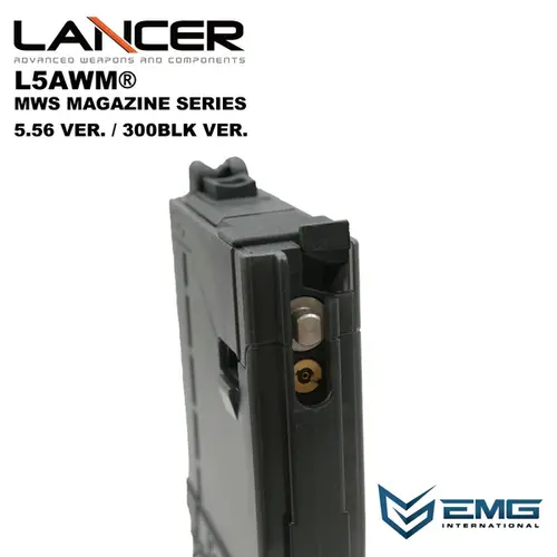 AngryGun EMG Lancer Systems Licensed L5AWM v2 Mws Magazine - 5.56 Transluced Smoke