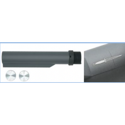 AngryGun Tubo de Culata CNC Mil-Spec 6 Posiciones - Version GBB - Cerakote Gris - Con Logo Royal Marines Commando Logo para VFC, WE y GHK GBB