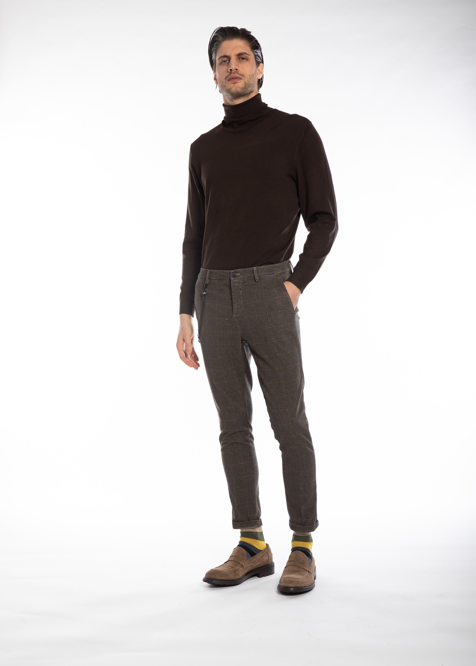 MASON'S Osaka Style Pantalon chino homme en coton modal imprimé Prince de Galles coupe carotte