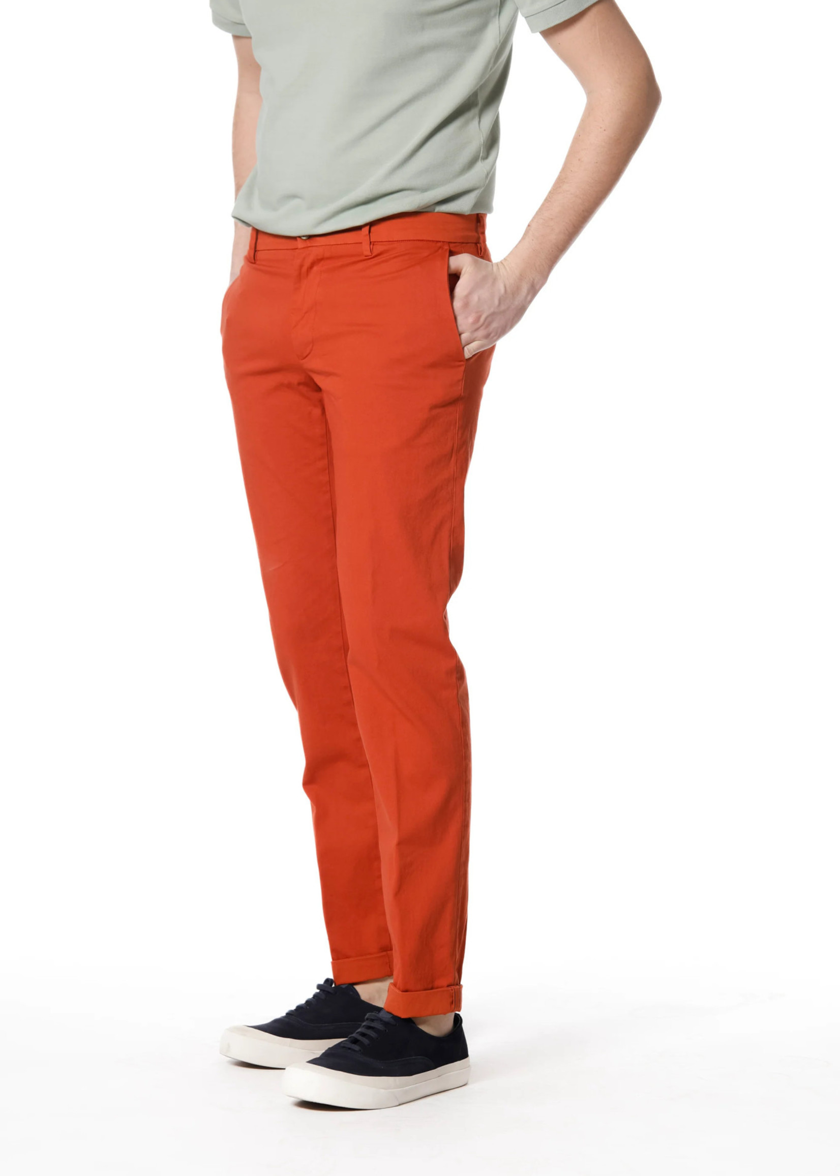 MASON'S Torino Style Pantalon chino homme en satin stretch Slim fit - Corail