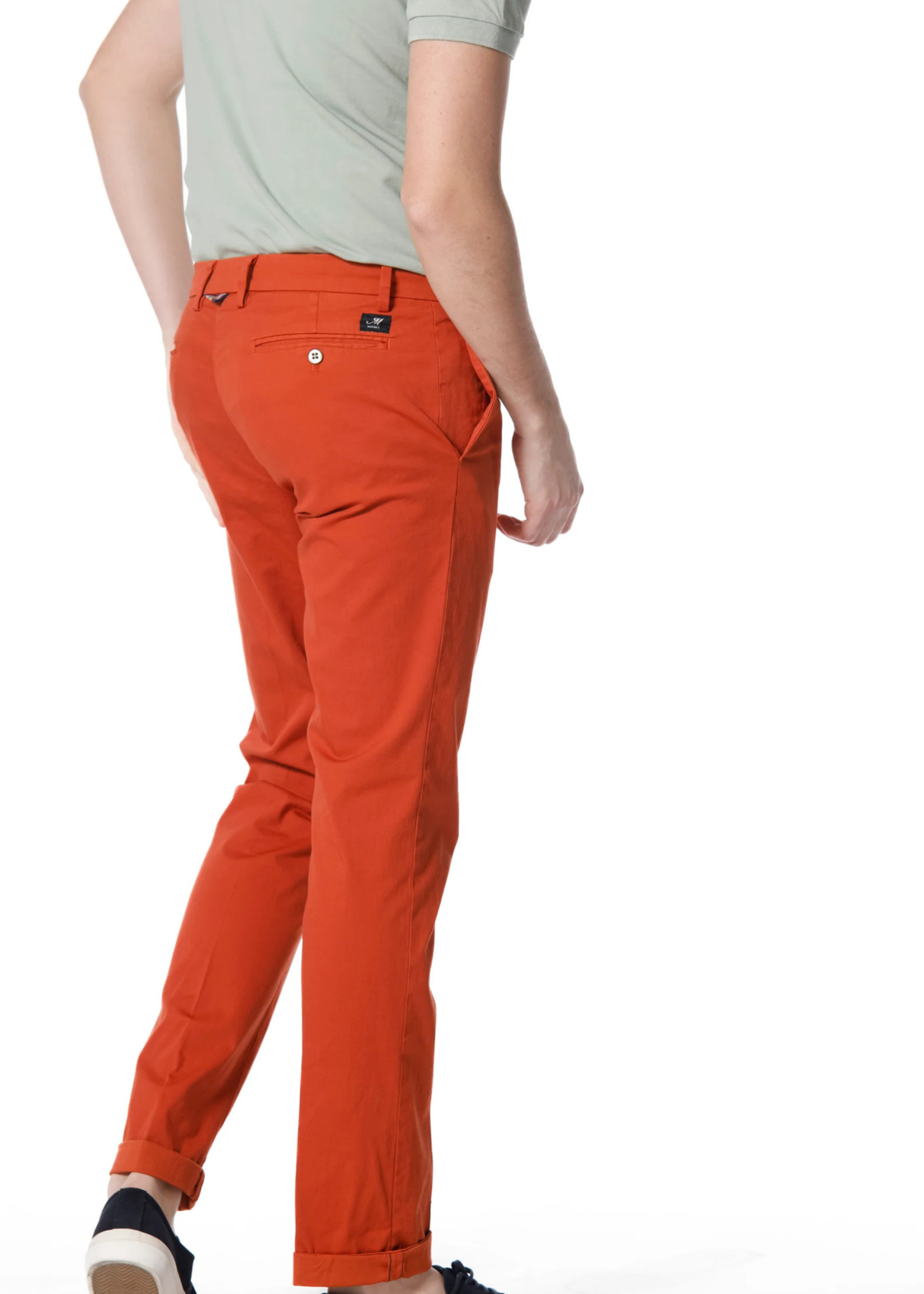 MASON'S Torino Style Heren Stretch Satin Slim Fit Chino Broek - Koraal