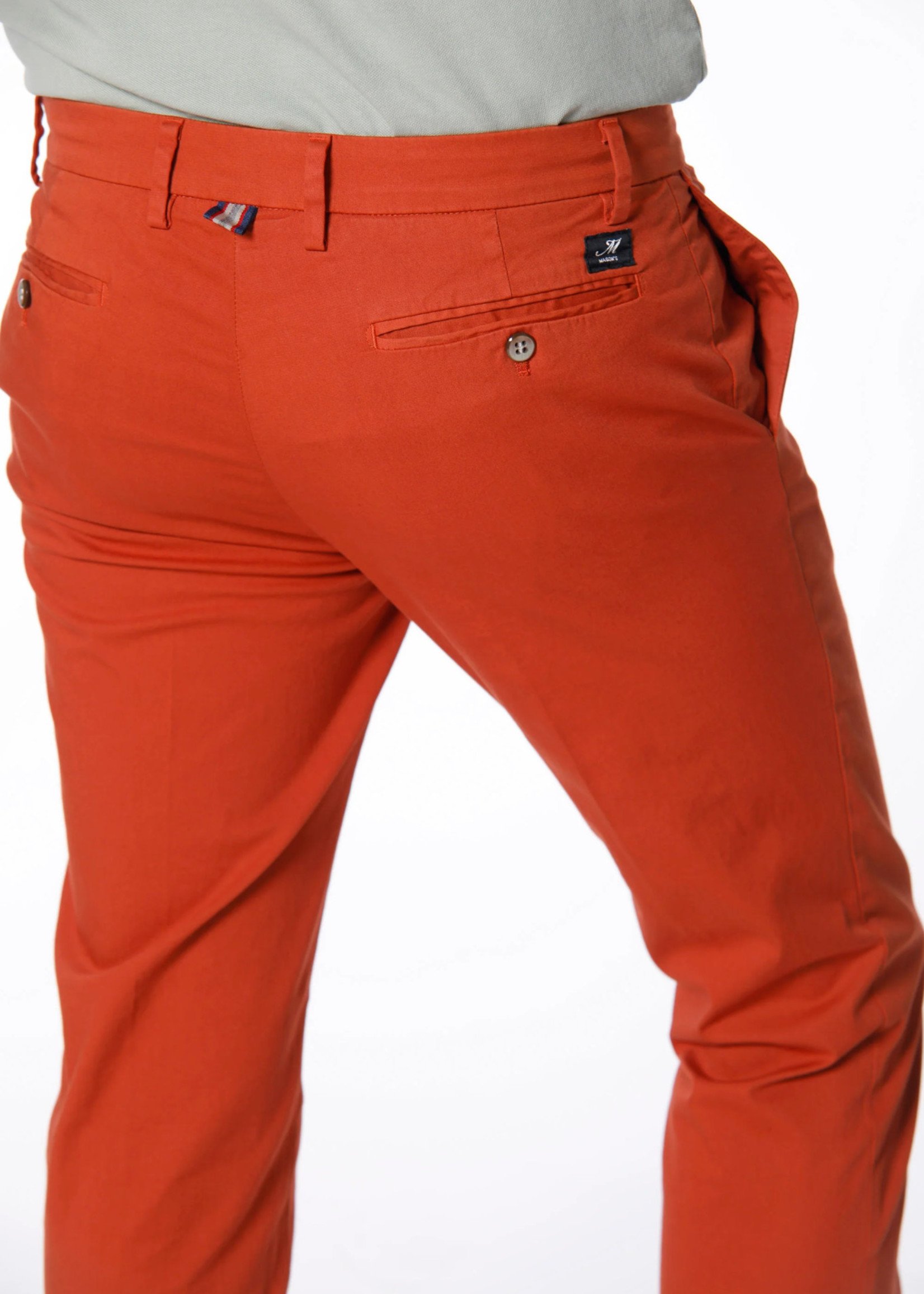 MASON'S Torino Style man chino pants in stretch satin Slim fit - Coral