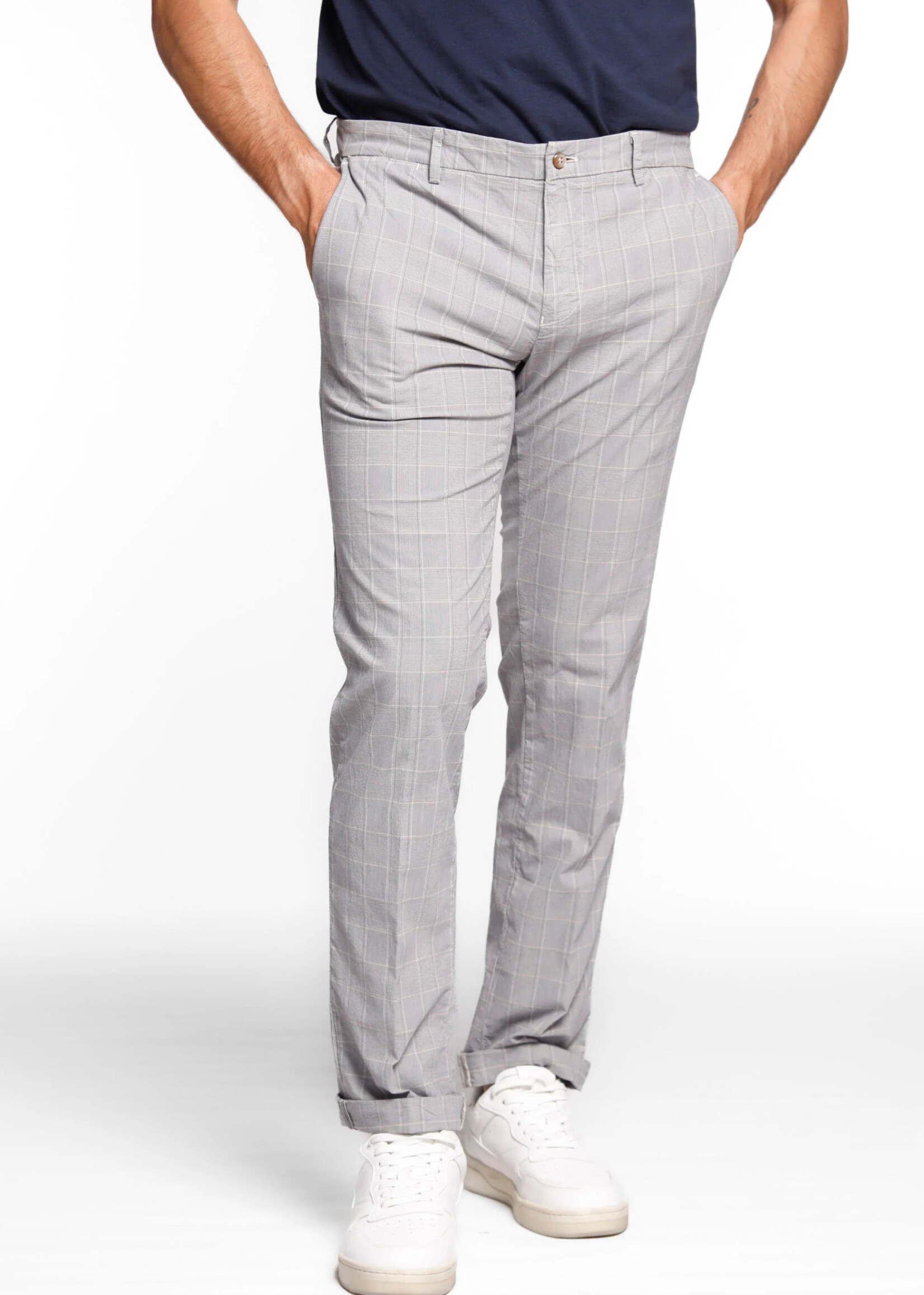 MASON'S Torino Style Pantalon chino pour homme en coton motif Galles slim fit - Gris clair