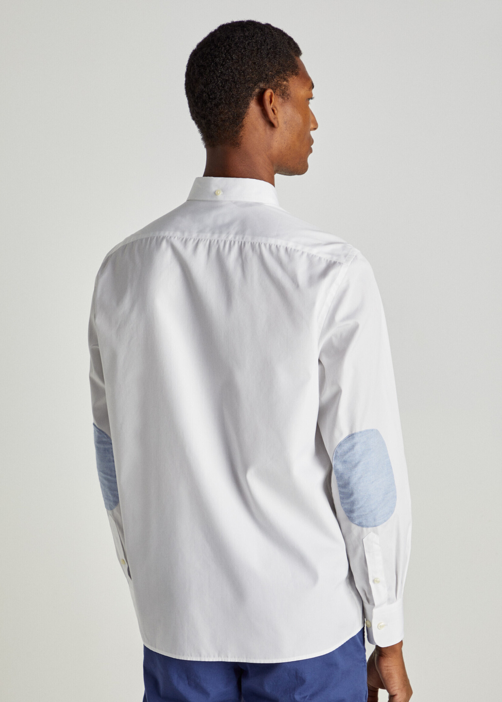 FAÇONNABLE Popeline overhemd met elleboogpatches - White/blue