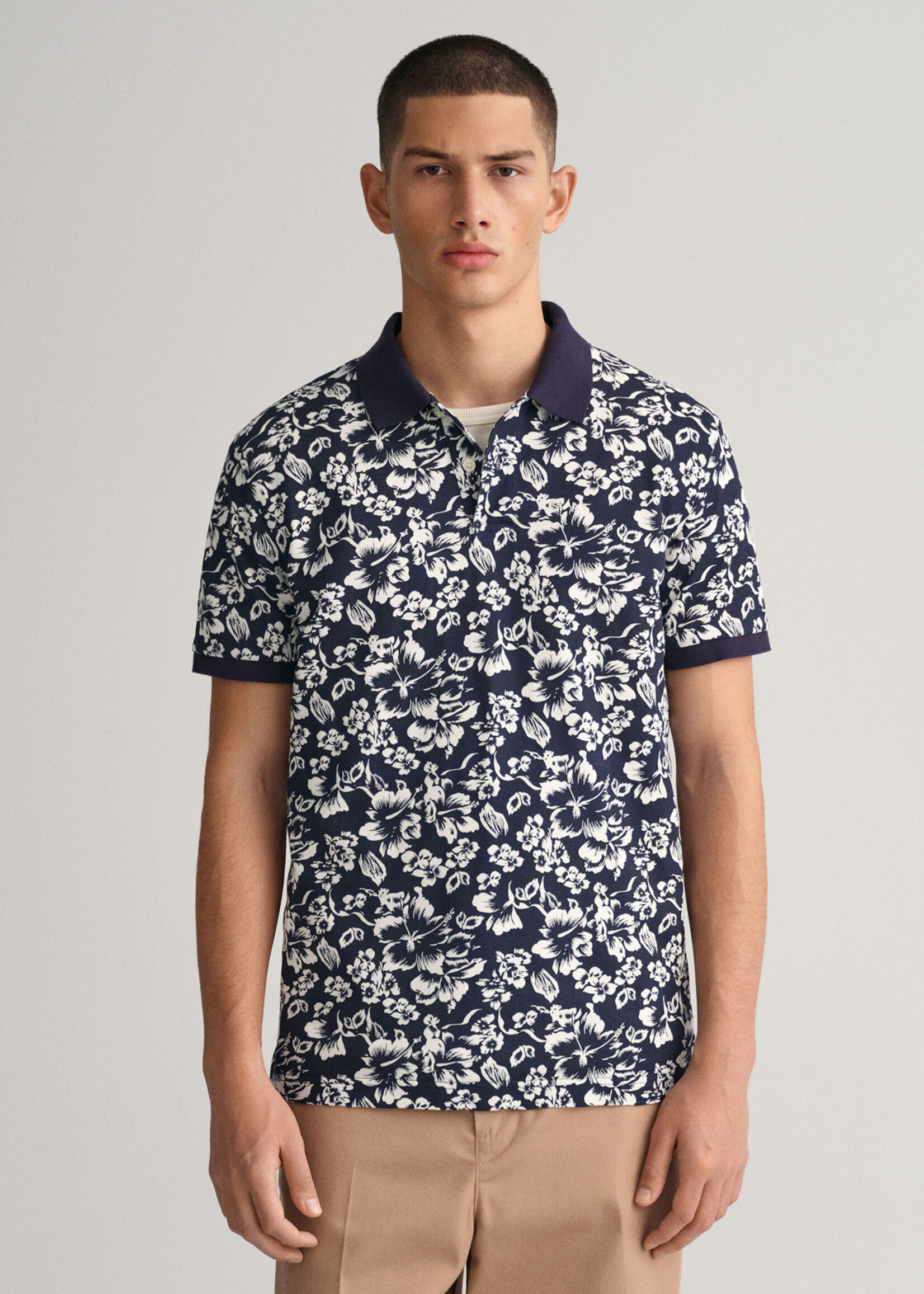 Cotton pique polo shirt with floral print - Evening Blue - GANT - Kevin's  Men's Wear