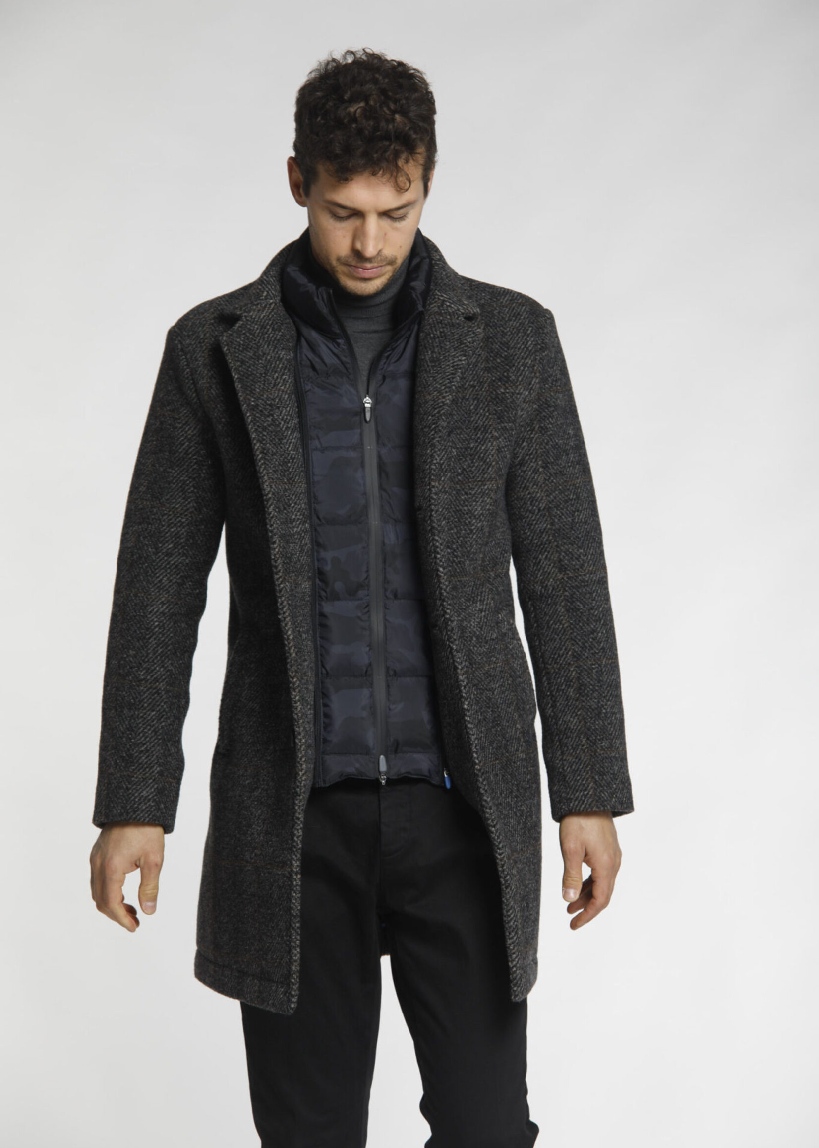 MASON'S Los Angeles man wool cloth coat with resca pattern - Anthracite