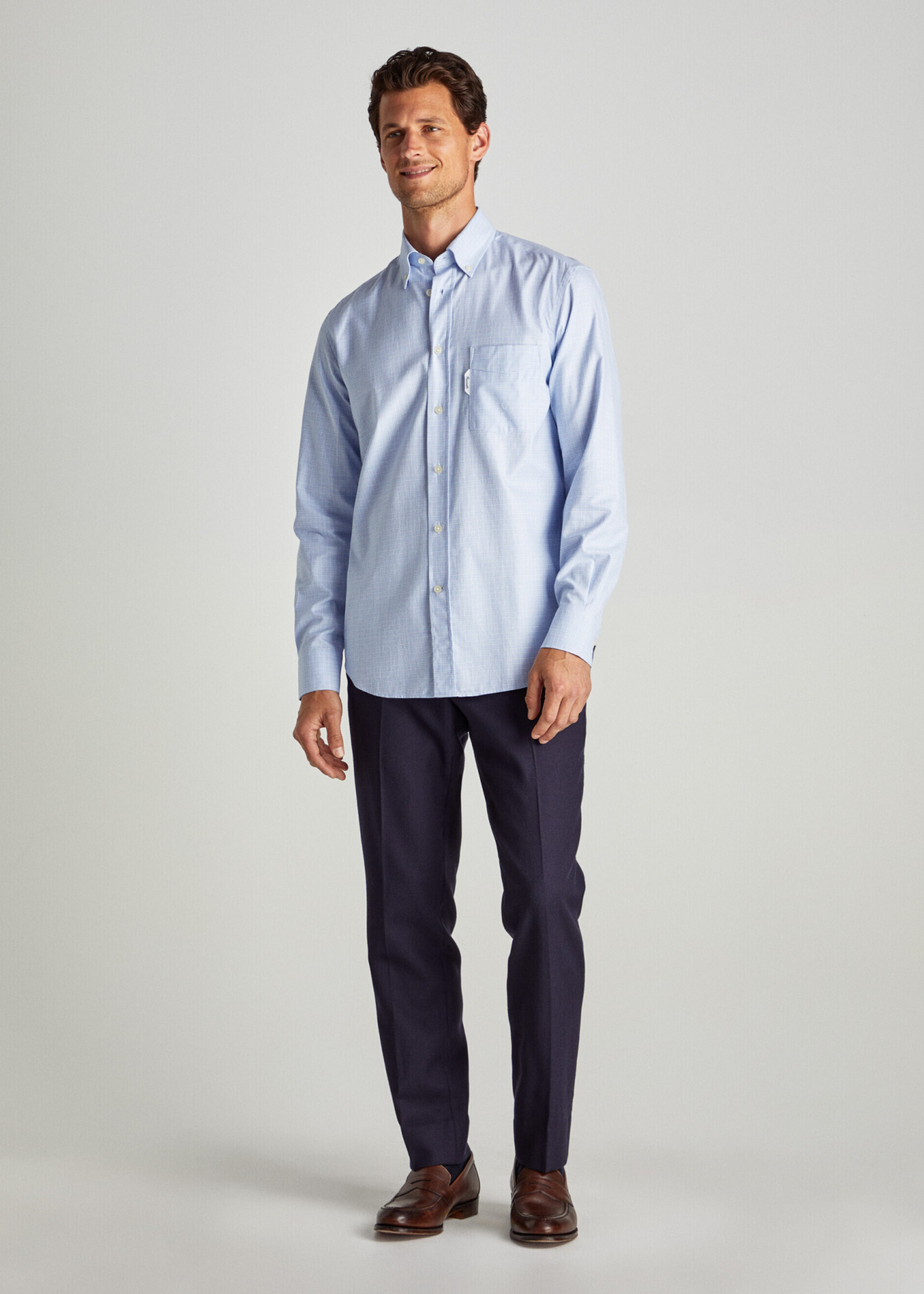 FAÇONNABLE Prince of Wales Check Shirt - Horizon Blue