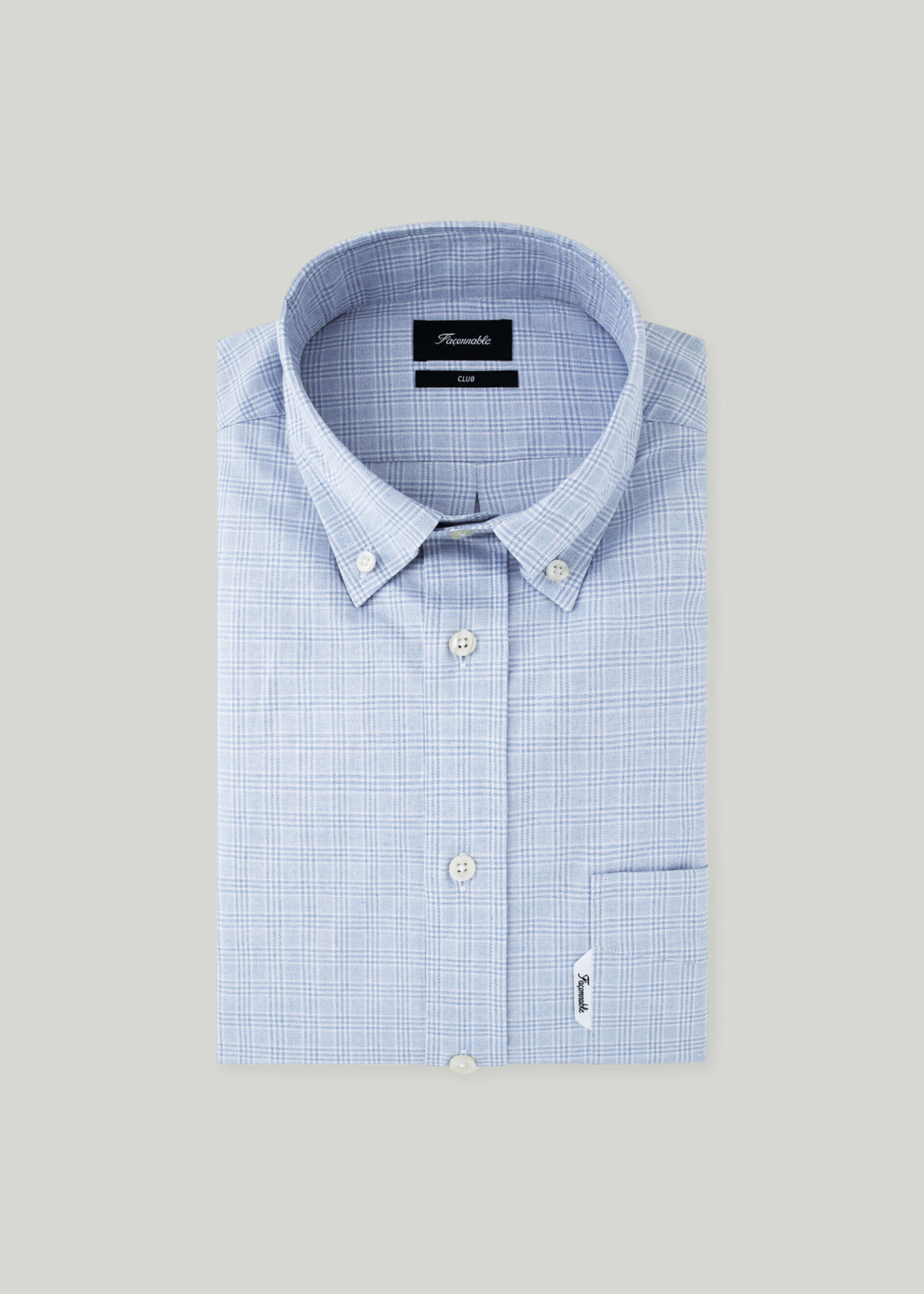 FAÇONNABLE Prince of Wales Check Shirt - Horizon Blue