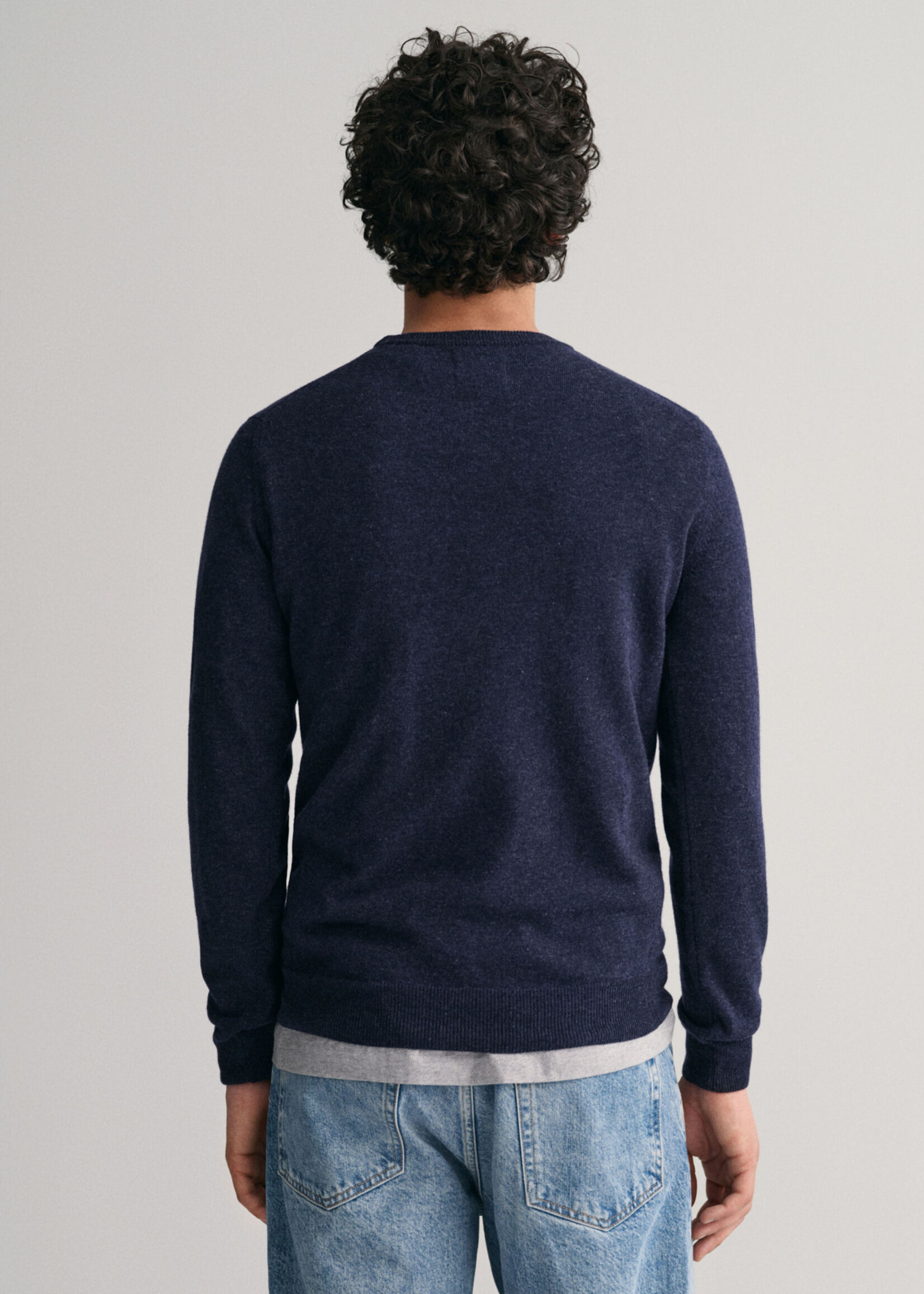 GANT Superfine Lambswool Crew Neck Sweater - Dark Navy Melange