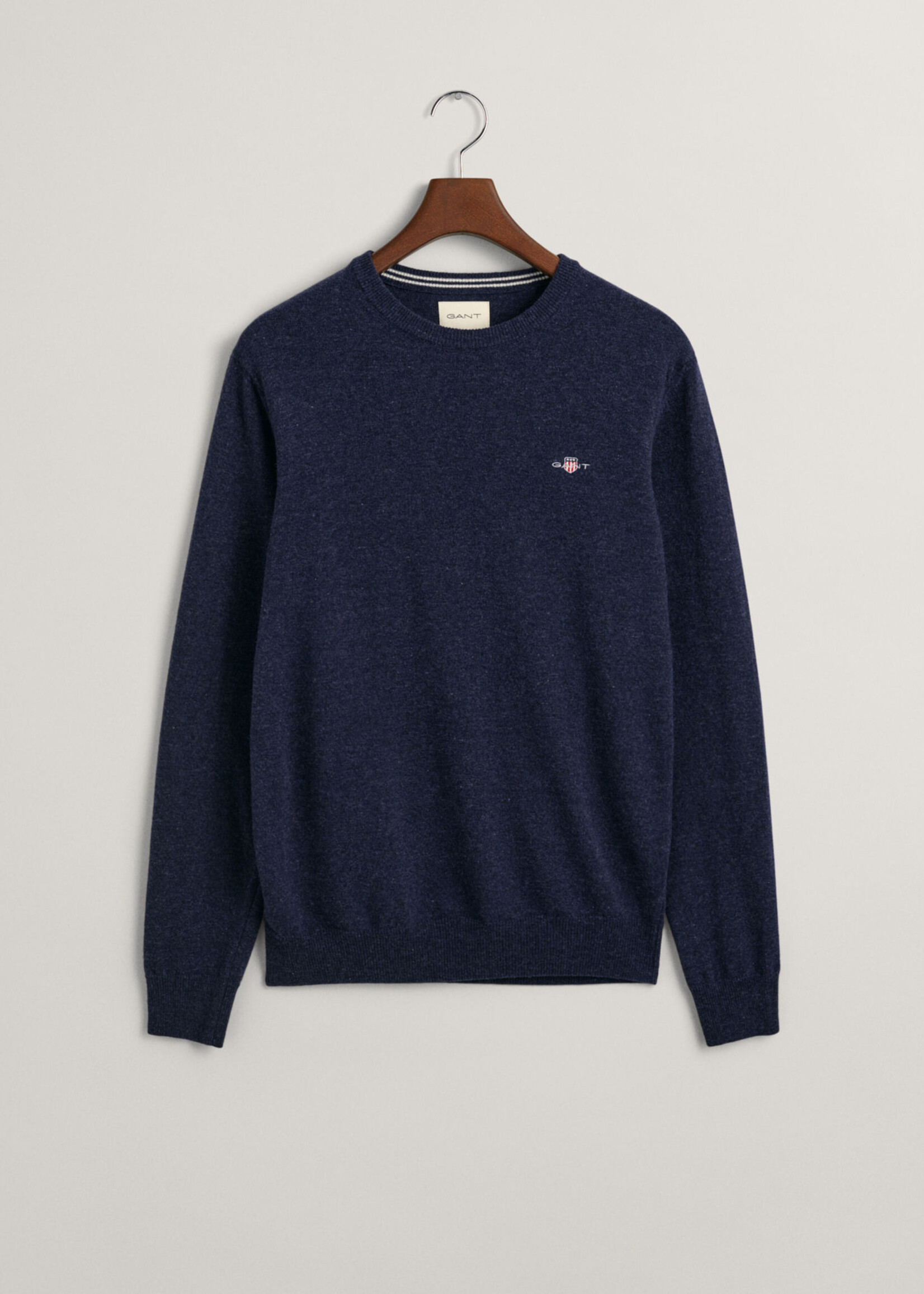 GANT Superfine Lambswool Crew Neck Sweater - Dark Navy Melange