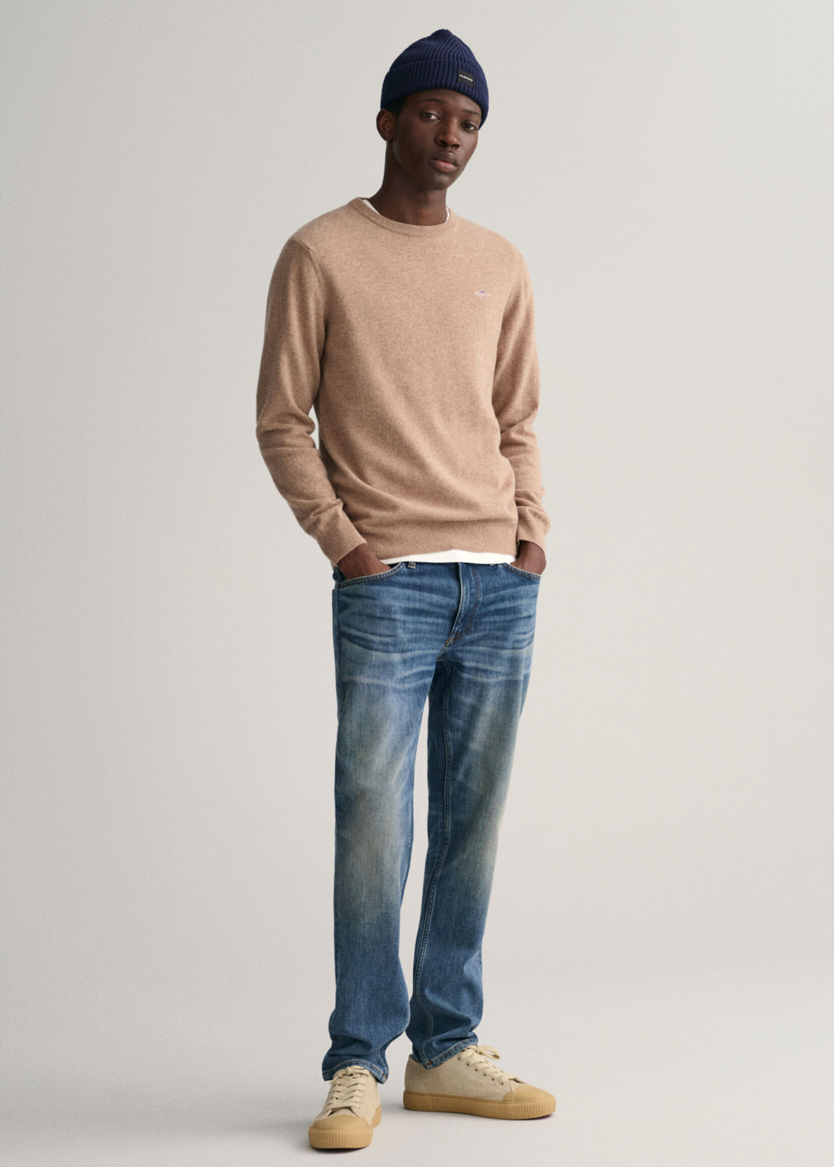 GANT Superfine Lambswool Crew Neck Sweater - Dk. Sand Melange