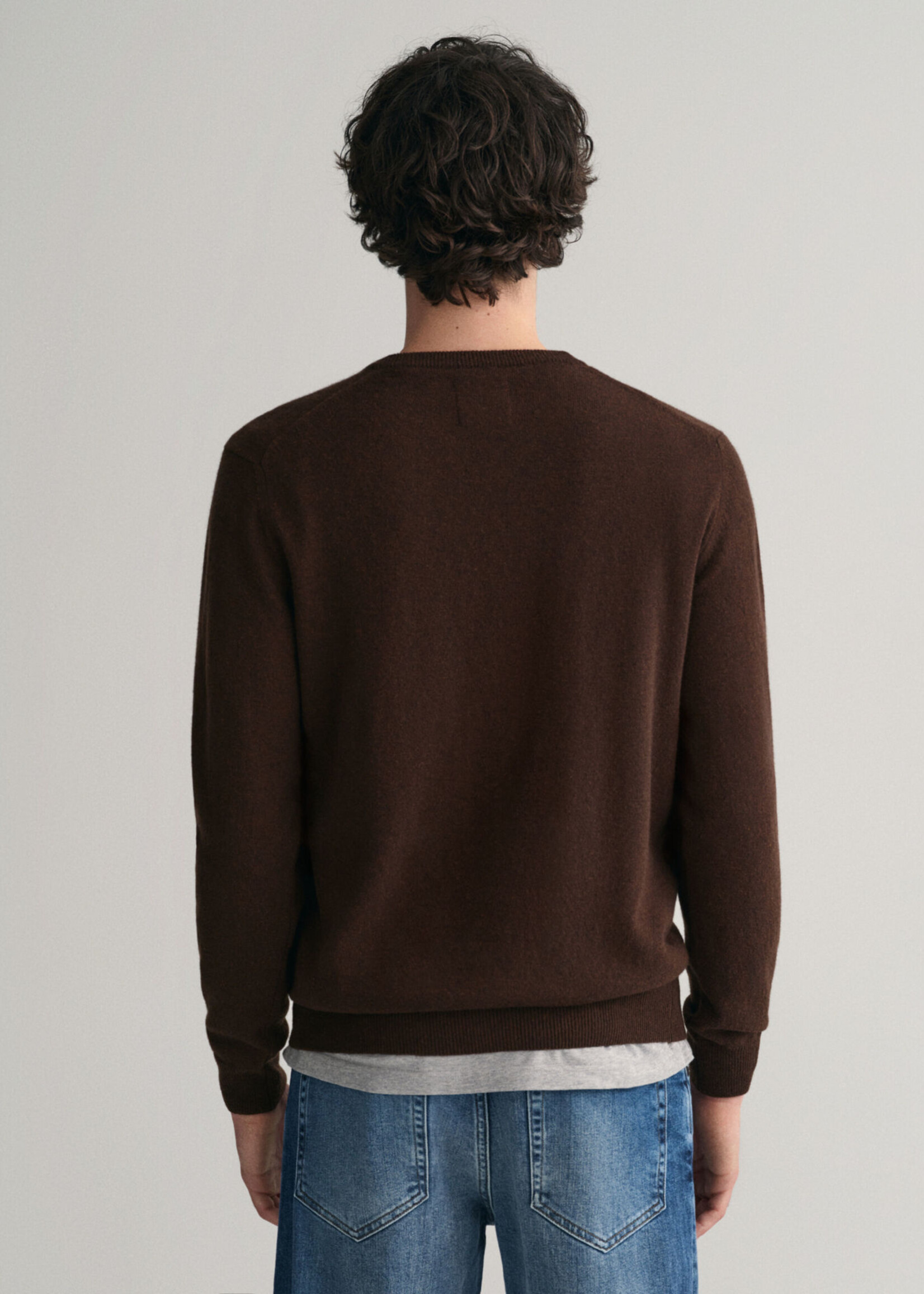 GANT Pull col V en laine d'agneau ultrafine - Dk Brown Melange