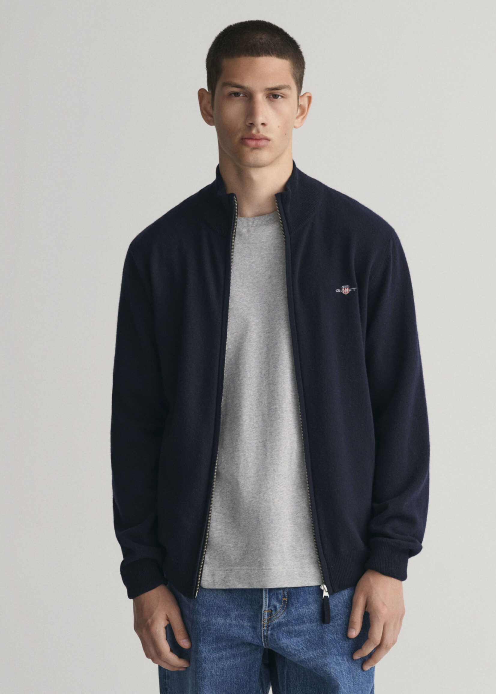 GANT Superfine Lambswool Zip Cardigan - Marine