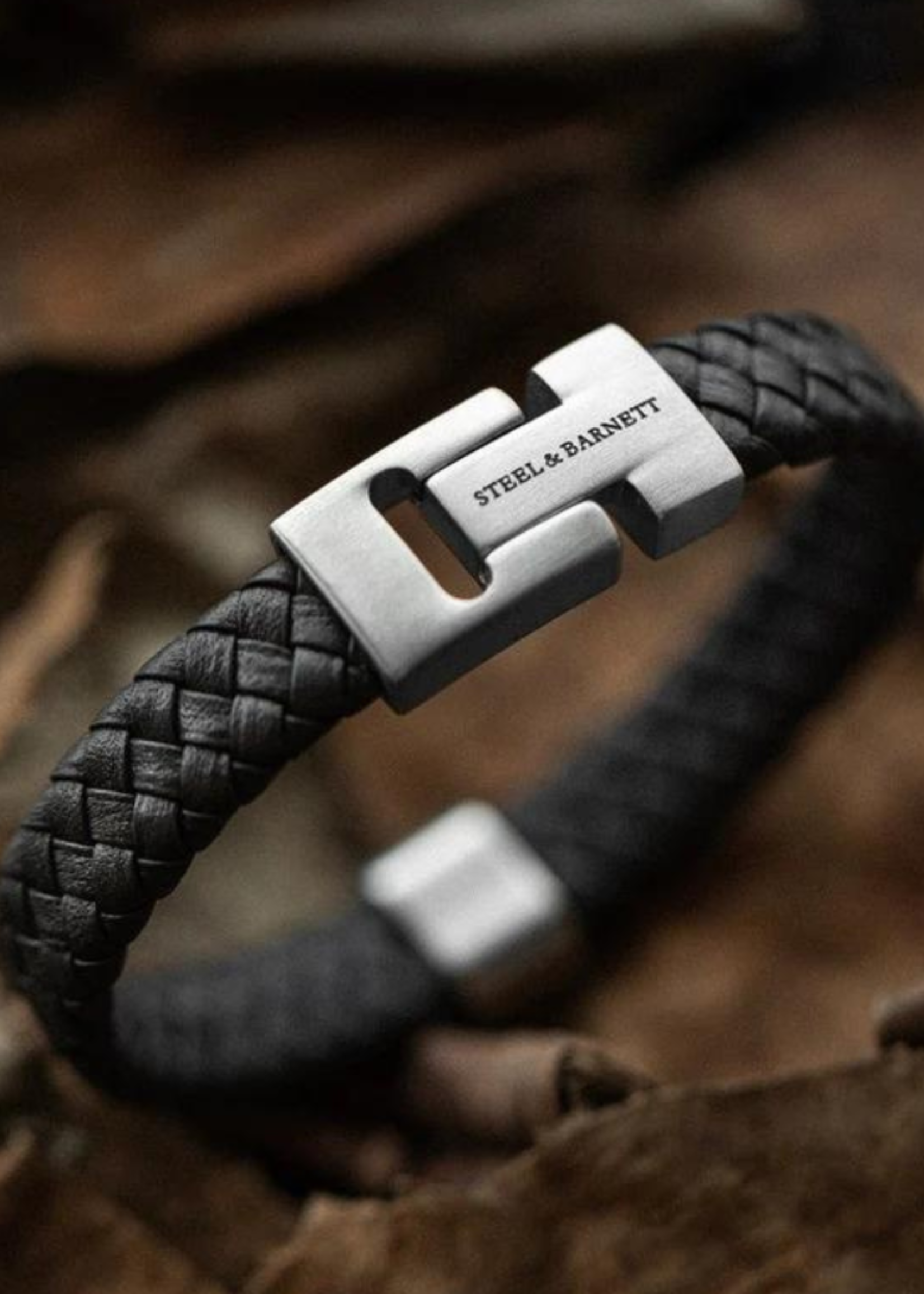 STEEL & BARNETT Leren armband HARRISON - Black Silver