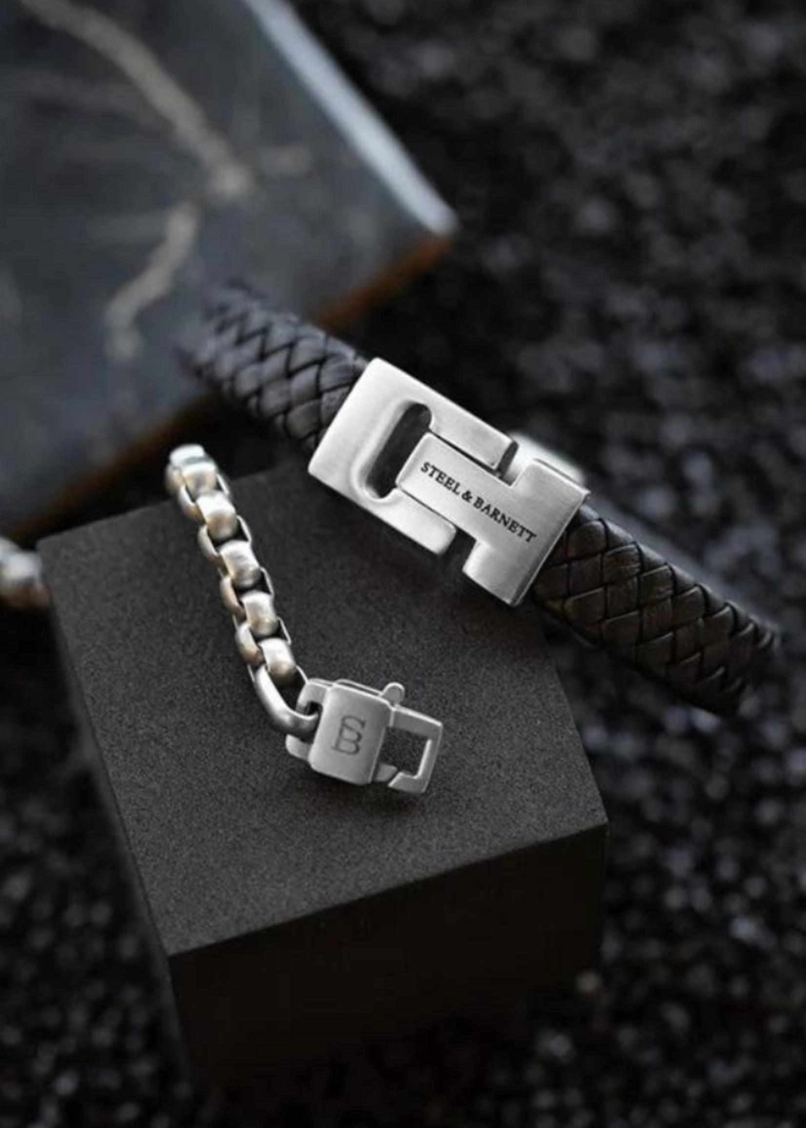 STEEL & BARNETT Leather Bracelet HARRISON - Black Silver
