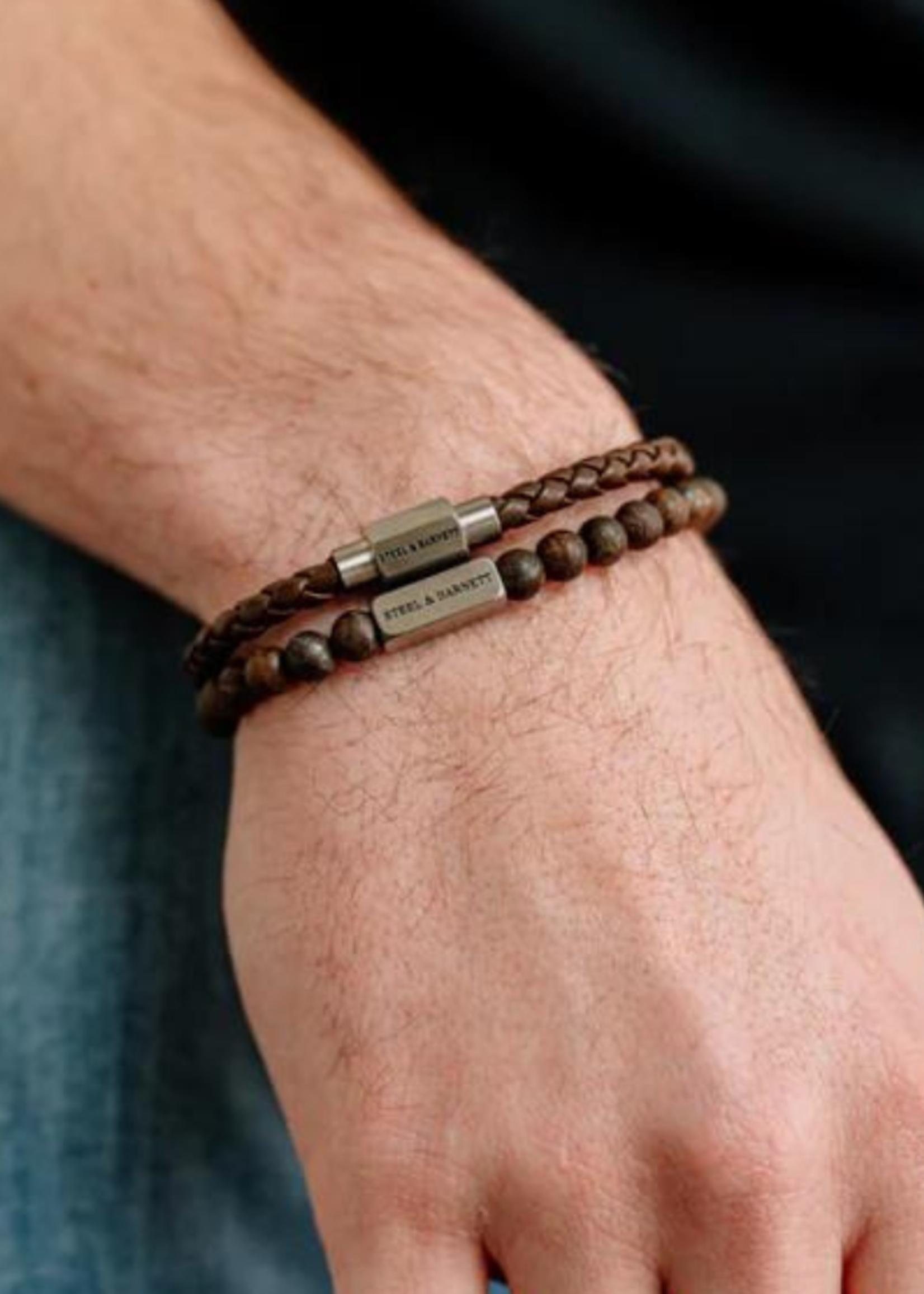 STEEL & BARNETT Stenen armband NATURAL NED - Matt Bronzite