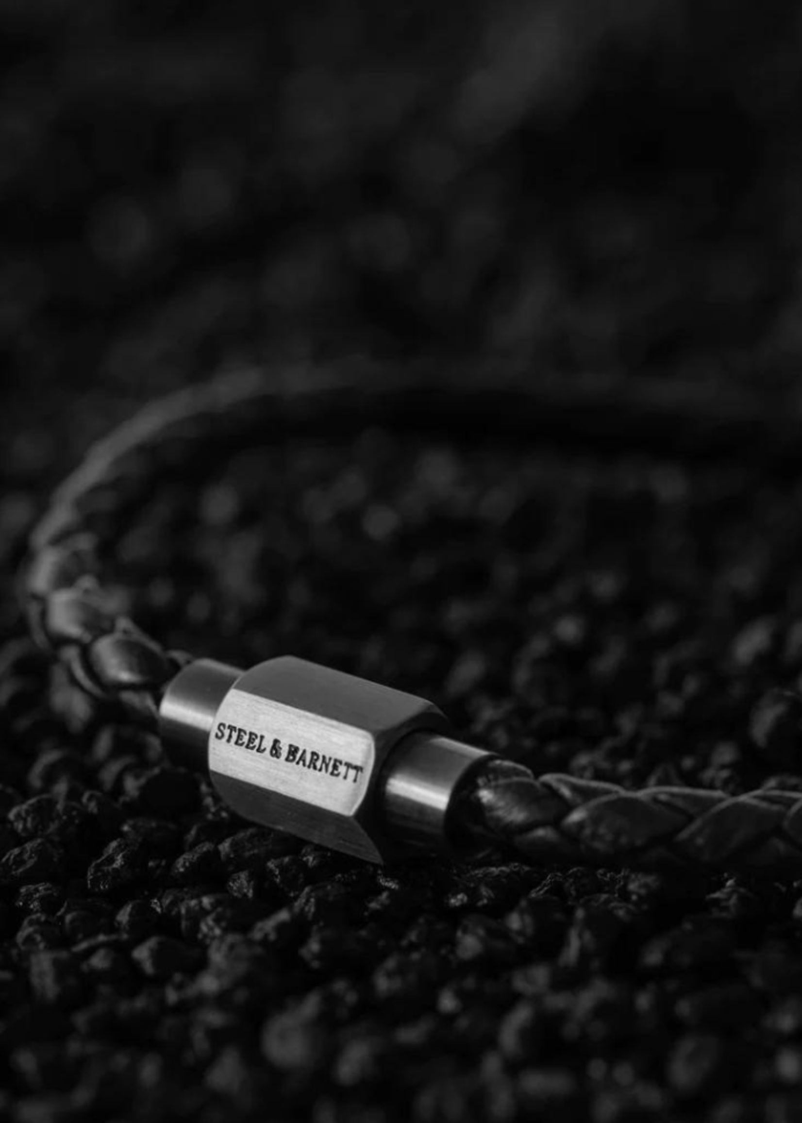 STEEL & BARNETT Leather Bracelet LUKE LANDON - Black Silver
