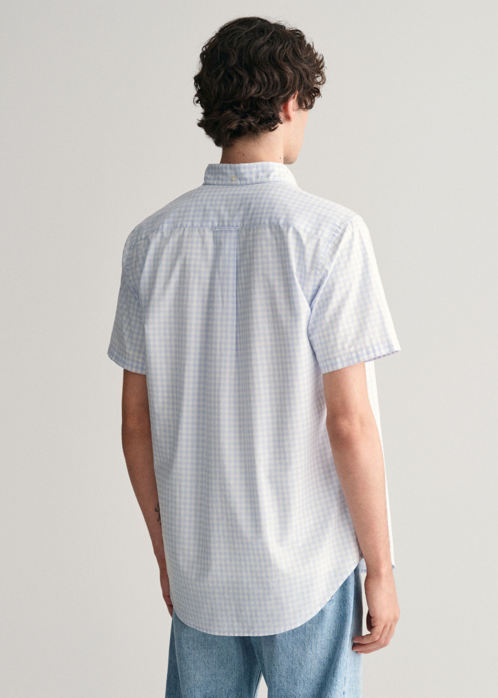 GANT Chemise regular fit en popeline à manches courtes Gingham - Light Blue