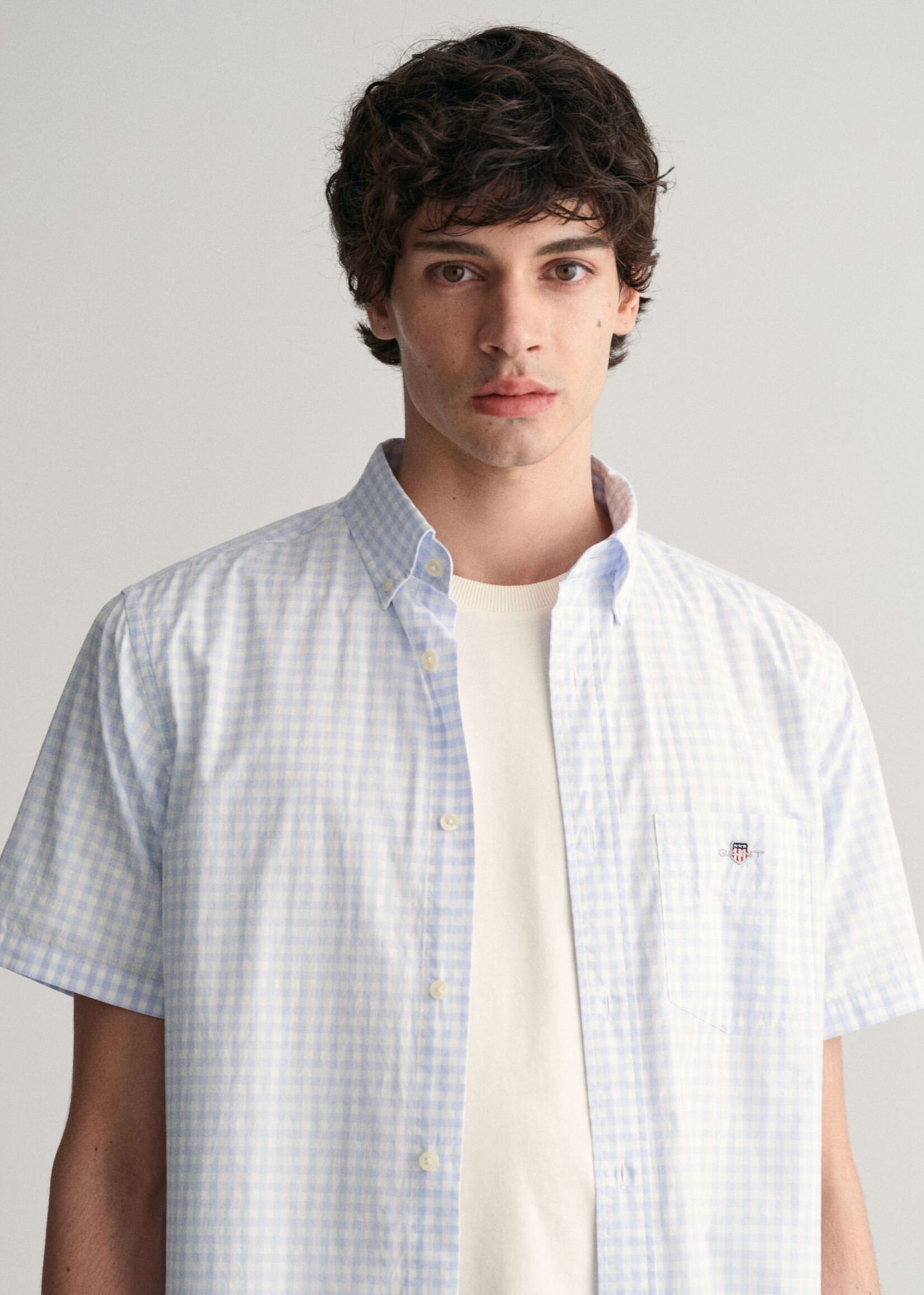 GANT Chemise regular fit en popeline à manches courtes Gingham - Light Blue