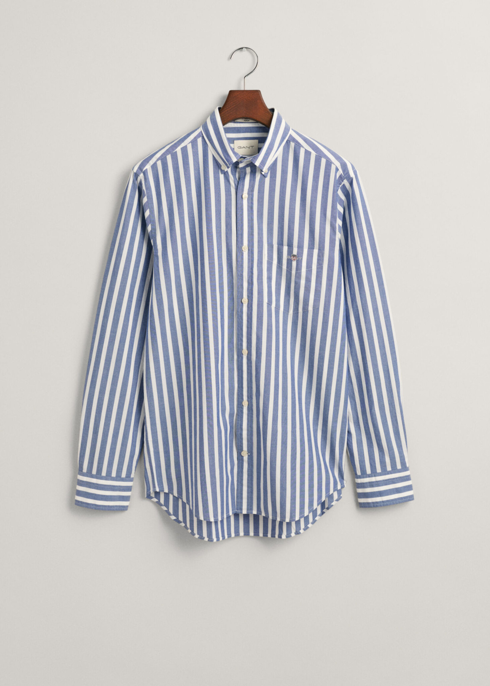 GANT Regular Fit Wide Striped Poplin Shirt - College Blue