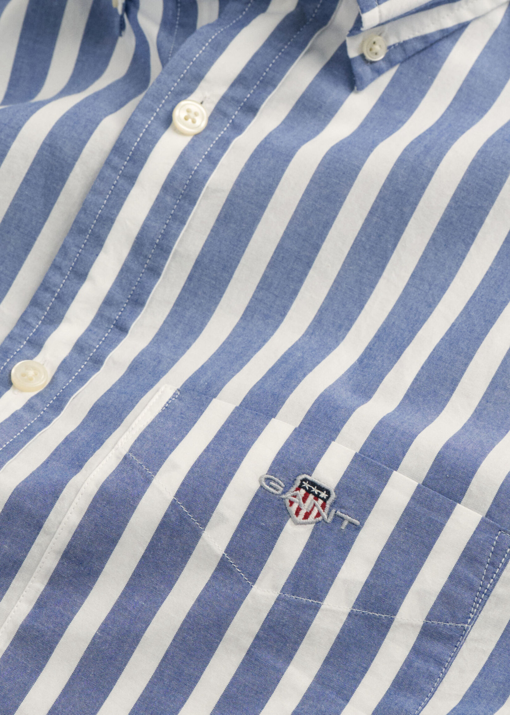 GANT Regular Fit Wide Striped Poplin Shirt - College Blue